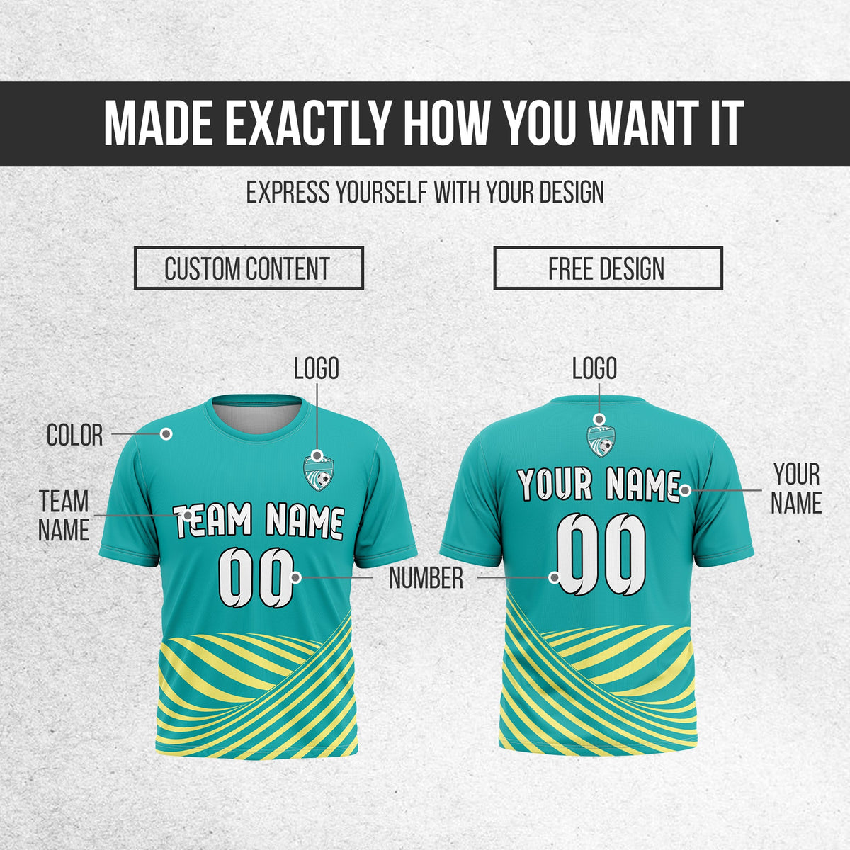 Soccer Jersey - Round Neck - Stripes - Design 4 - Teal