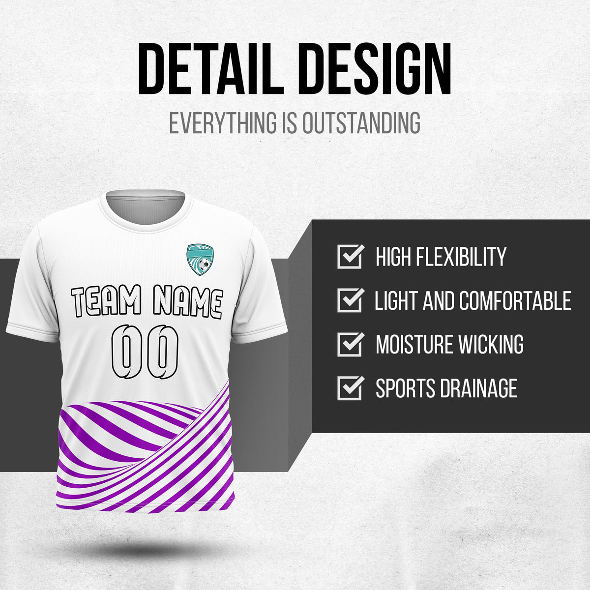Soccer Jersey - Round Neck - Stripes - Design 4 - White