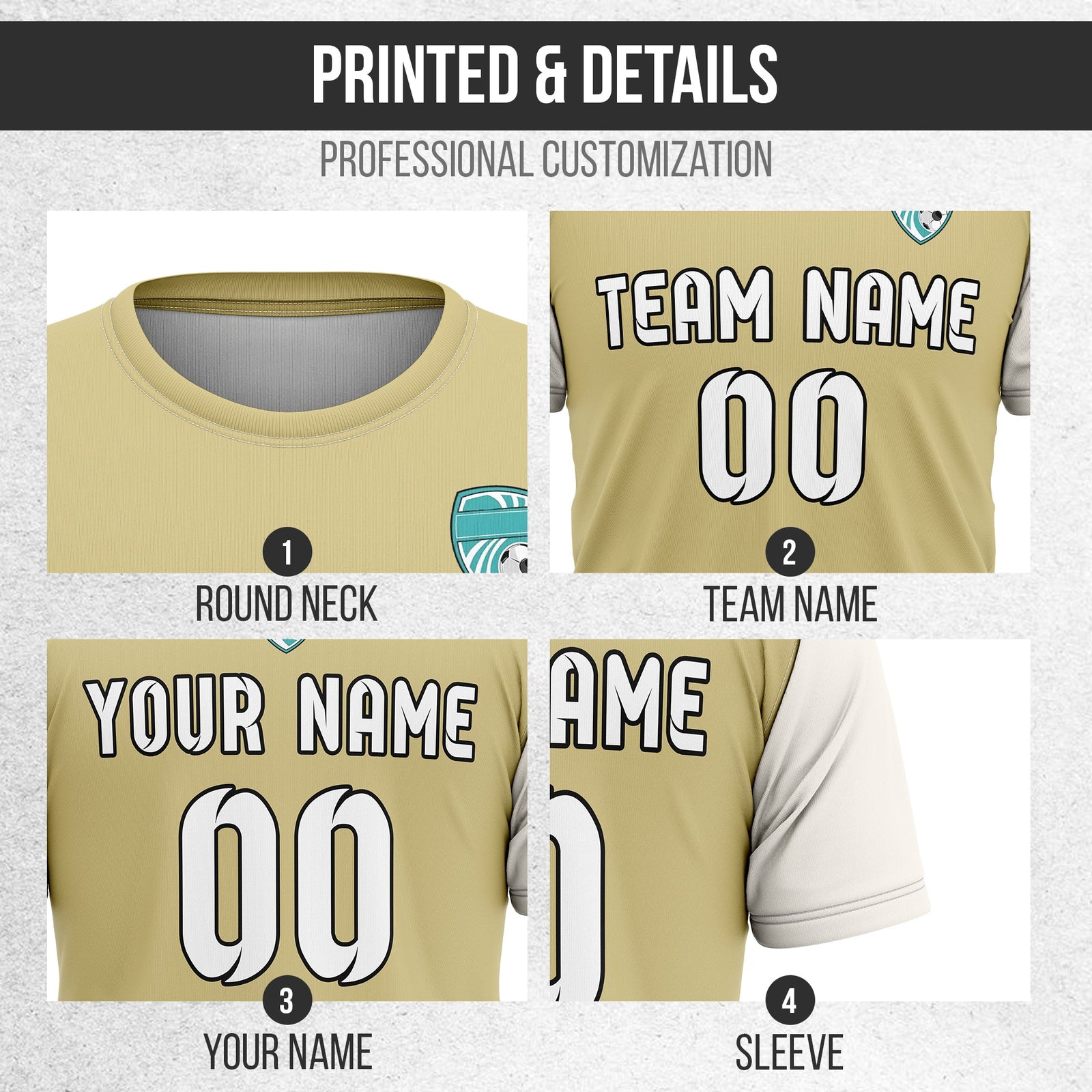 Soccer Jersey - Round Neck - Stripes - Design 5 - Khakhii