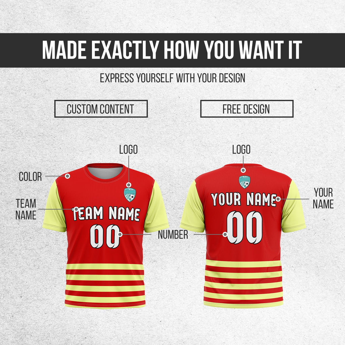 Soccer Jersey - Round Neck - Stripes - Design 5 - Red