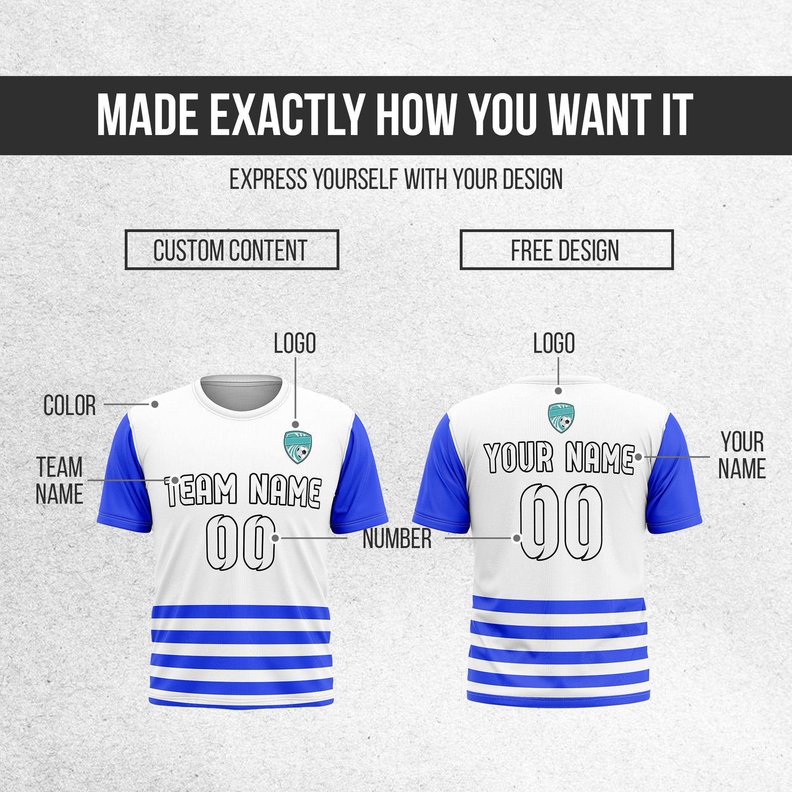 Soccer Jersey - Round Neck - Stripes - Design 5 - White
