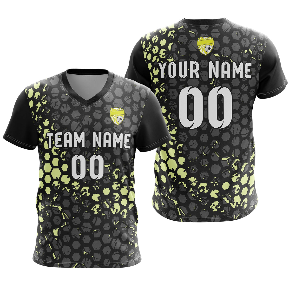 Soccer Jersey - V Neck - Full Pattern- Design 1 - Black