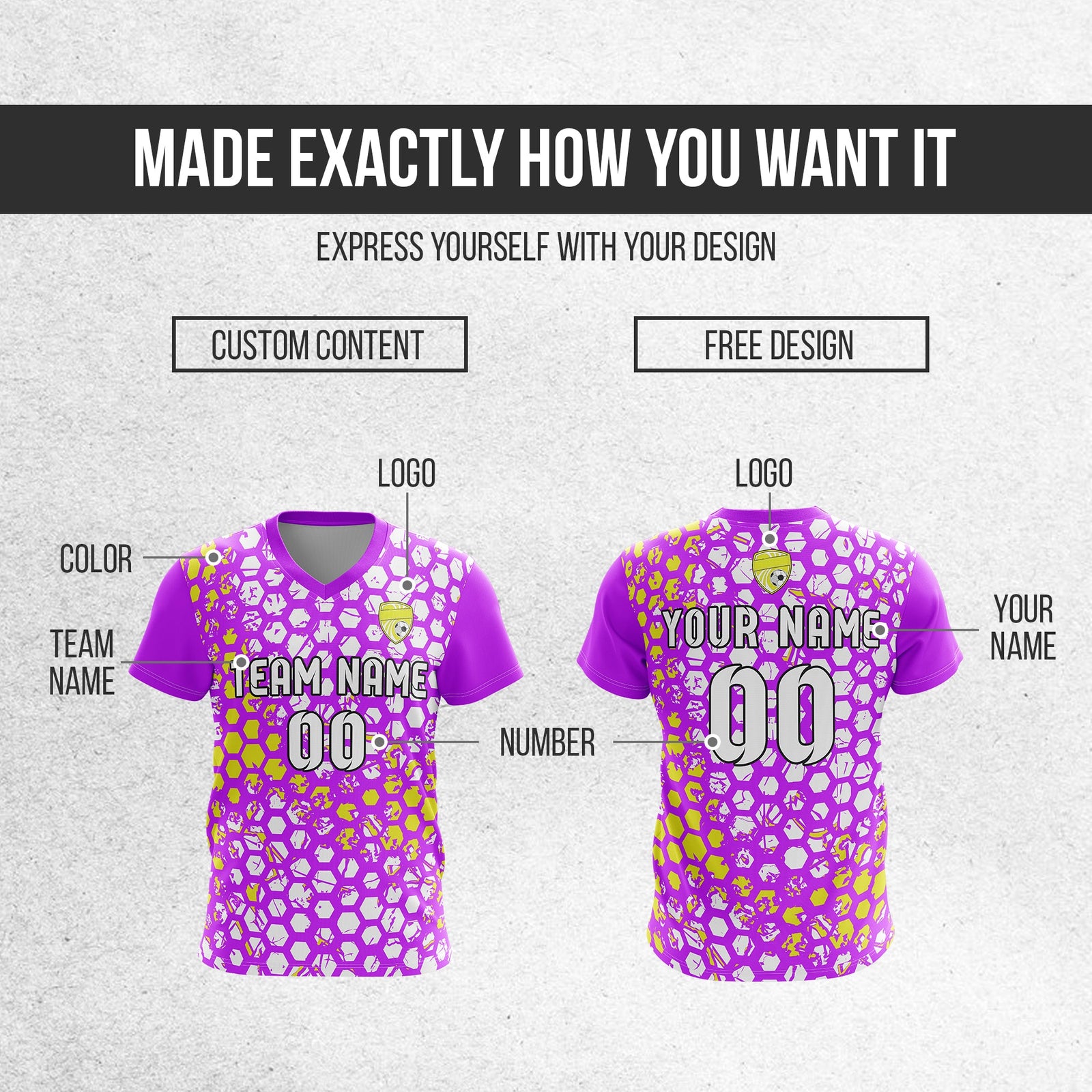 Soccer Jersey - V Neck - Full Pattern- Design 1 - Purple