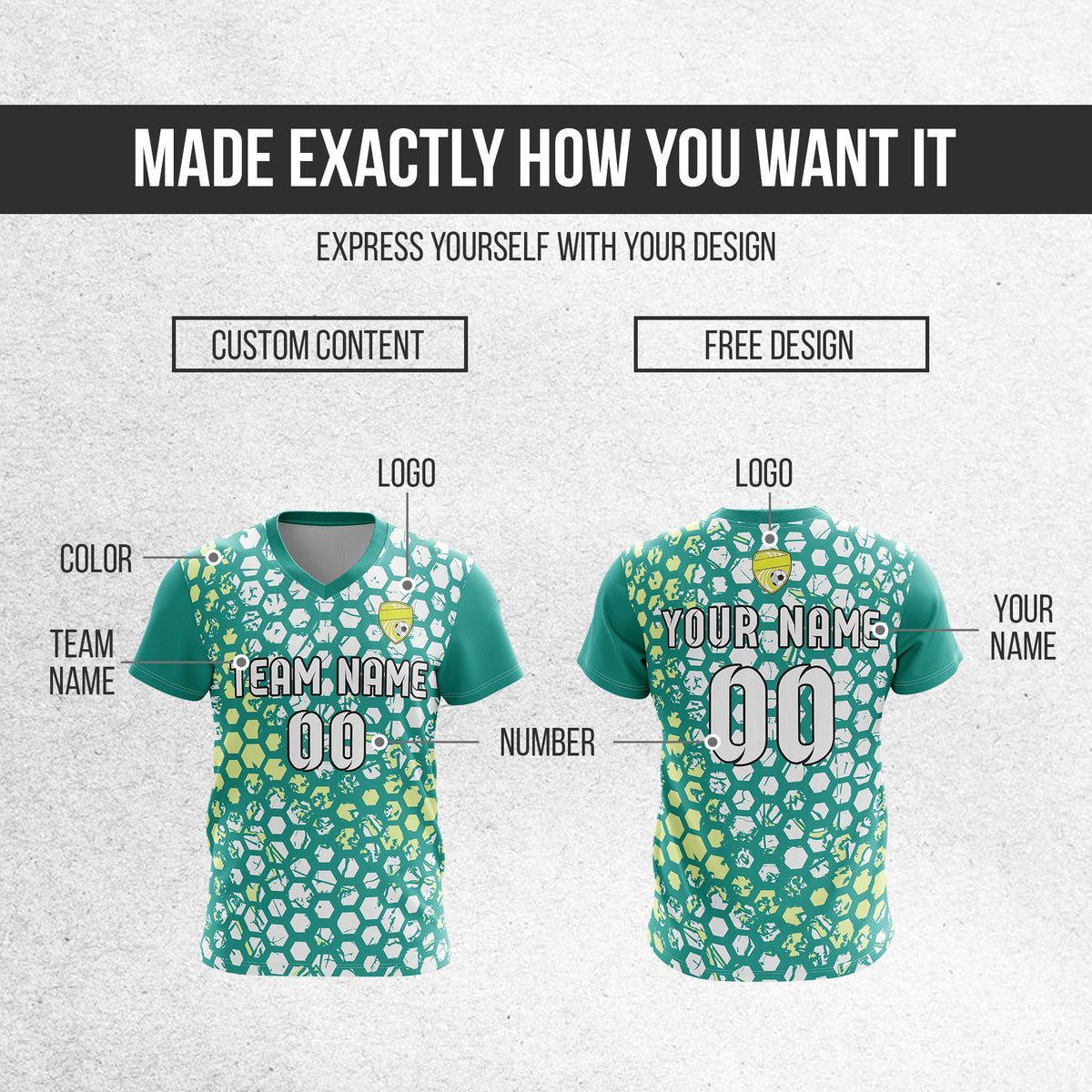 Soccer Jersey - V Neck - Full Pattern- Design 1 - Teal