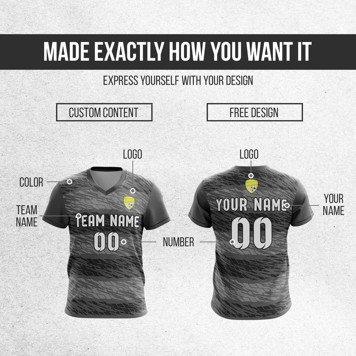 Soccer Jersey - V Neck - Full Pattern- Design 2 - Dark Grey
