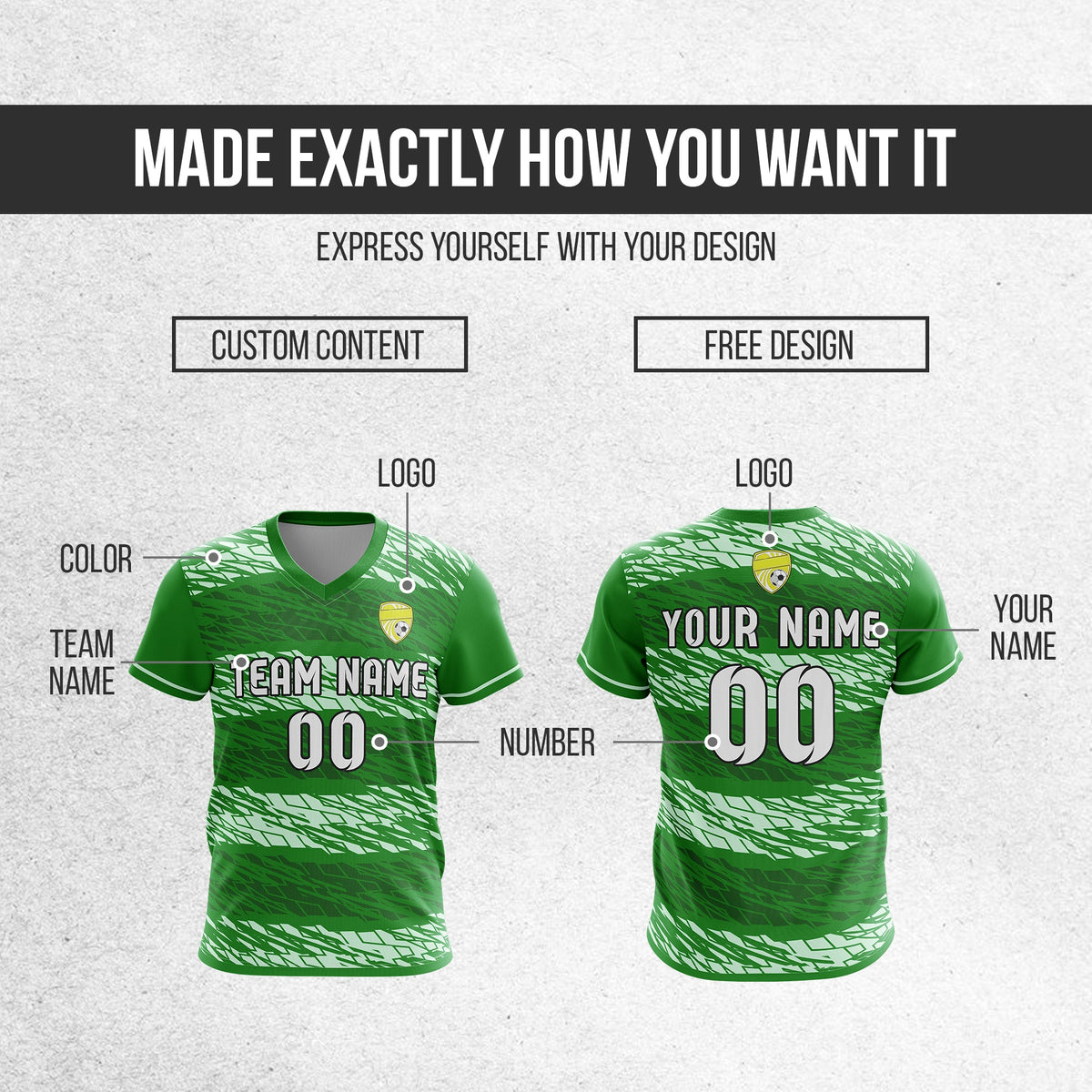 Soccer Jersey - V Neck - Full Pattern- Design 2 - Green