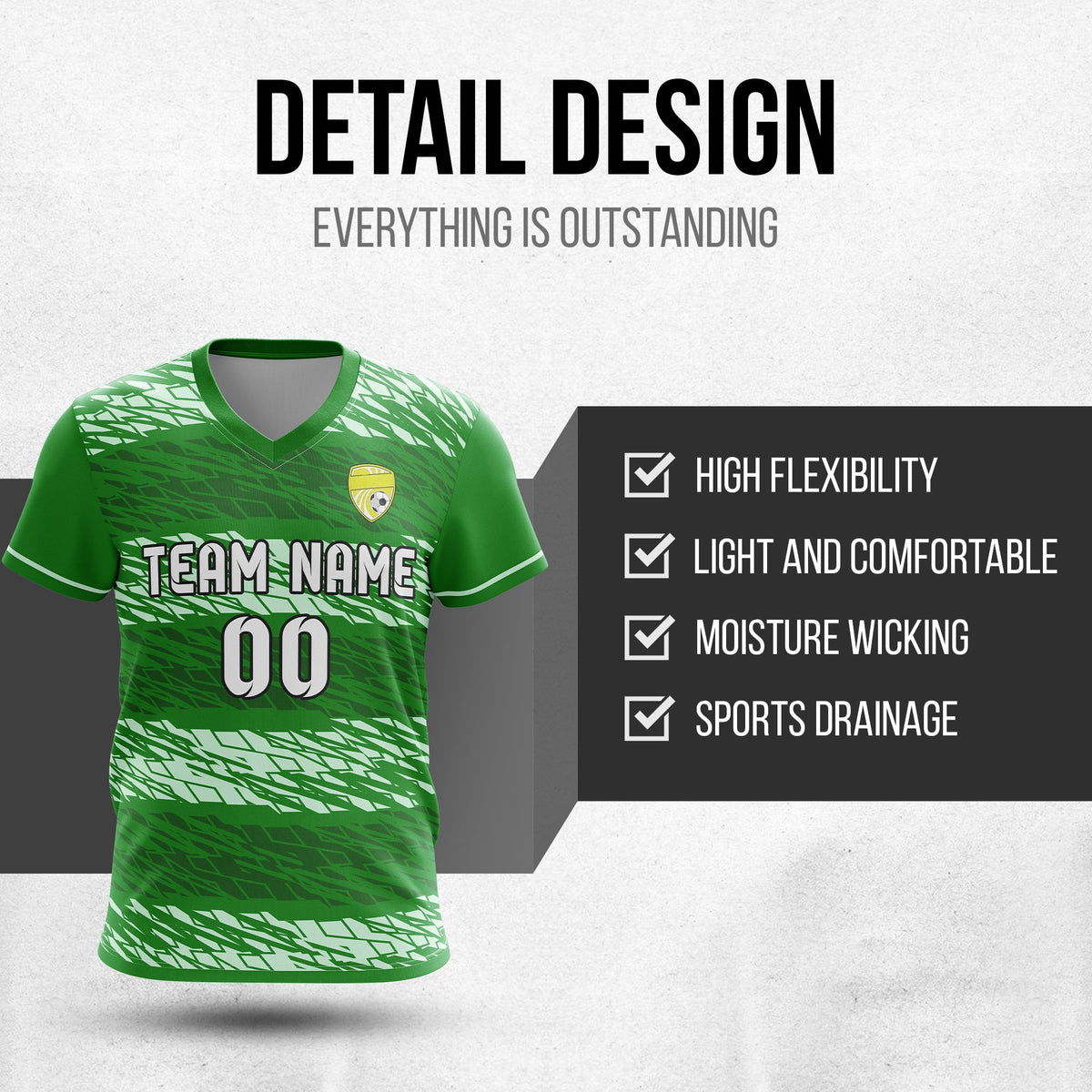 Soccer Jersey - V Neck - Full Pattern- Design 2 - Green