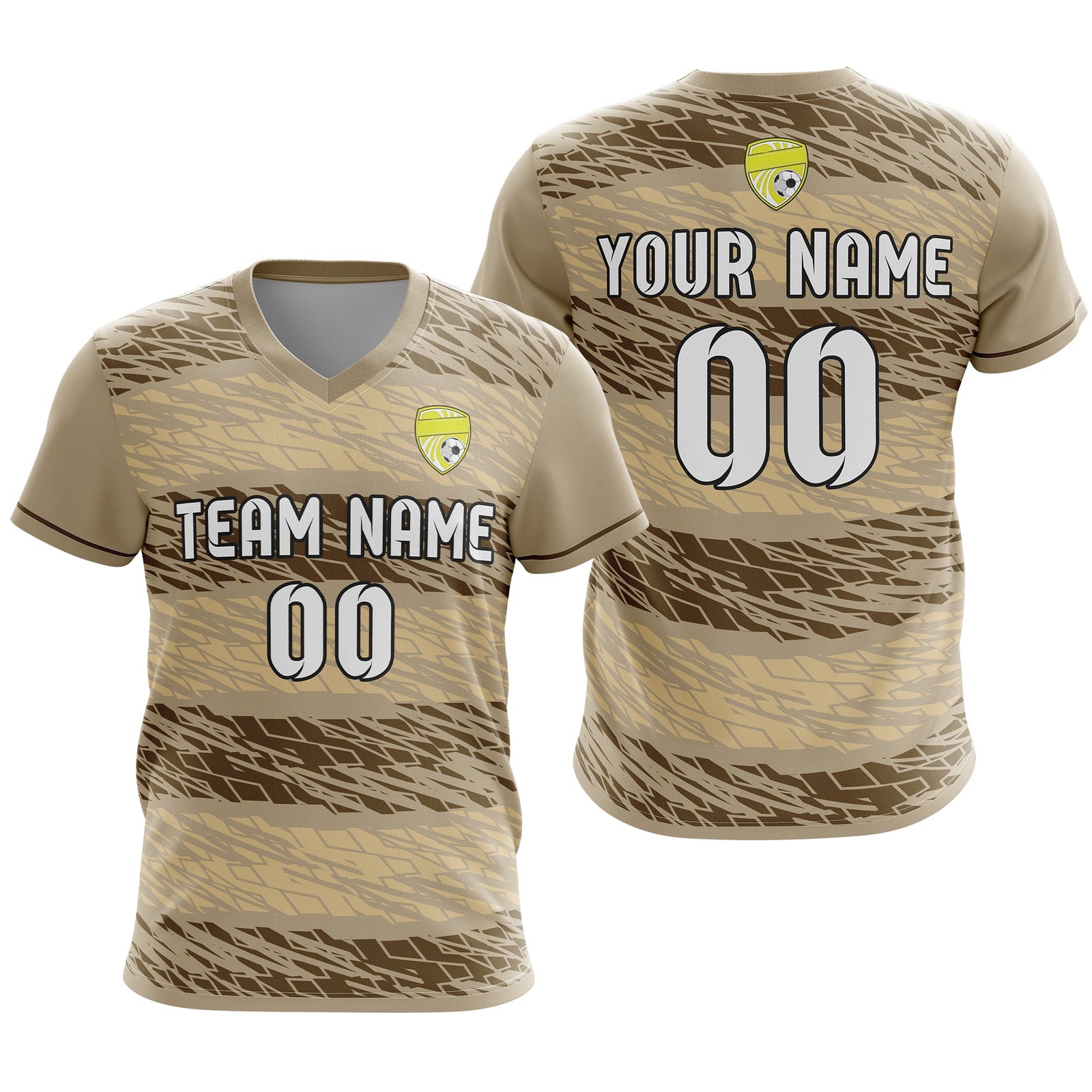 Soccer Jersey - V Neck - Full Pattern- Design 2 - Khakhii