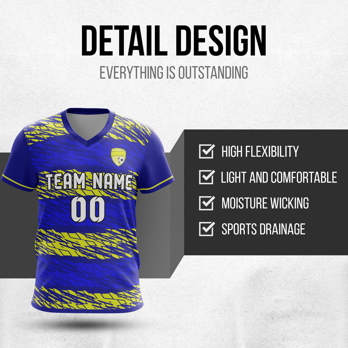 Soccer Jersey - V Neck - Full Pattern- Design 2 - Navy
