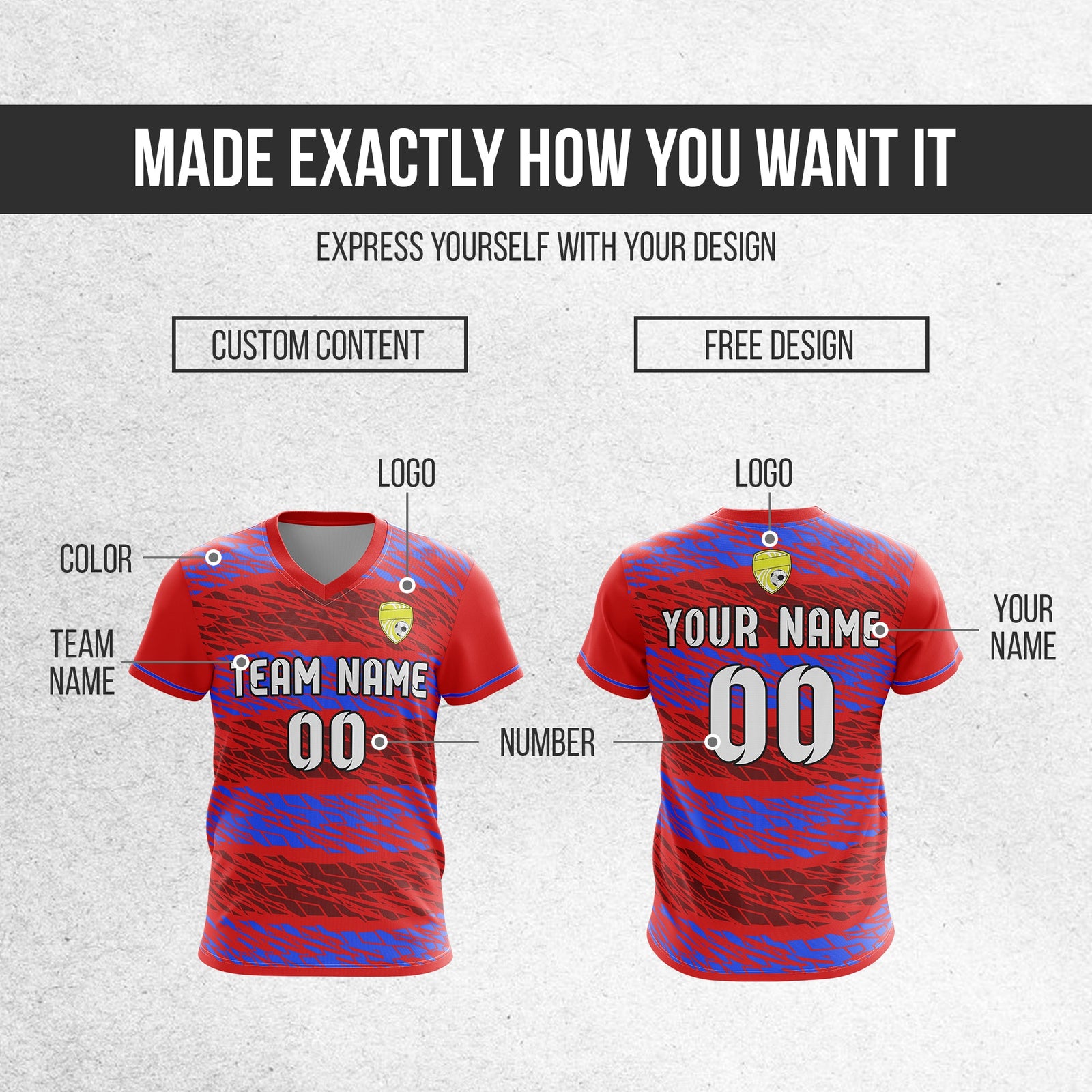 Soccer Jersey - V Neck - Full Pattern- Design 2 - Red