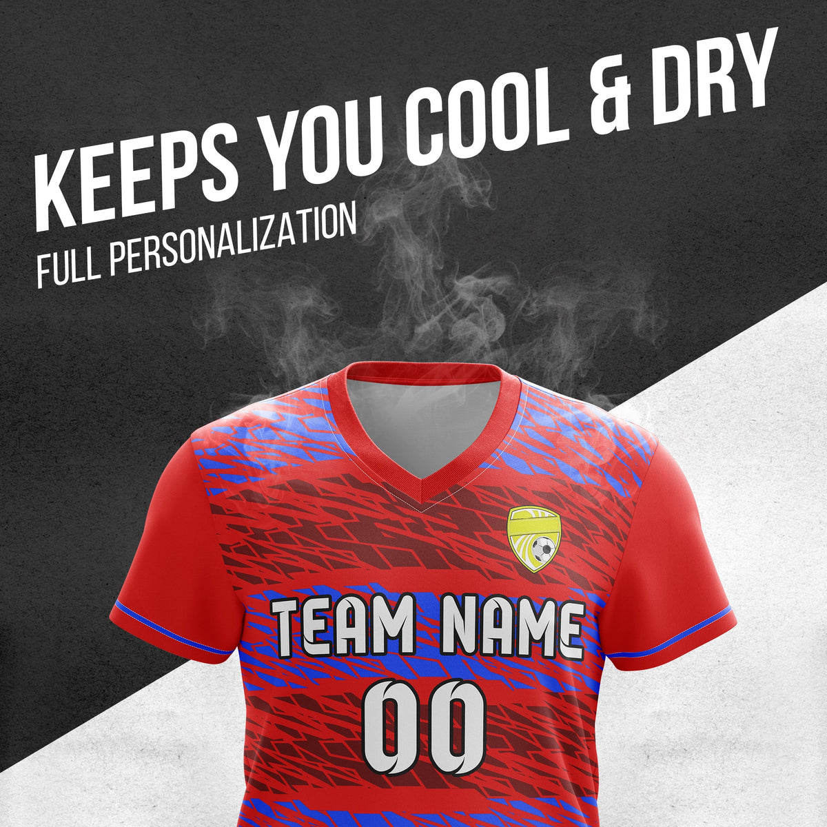 Soccer Jersey - V Neck - Full Pattern- Design 2 - Red