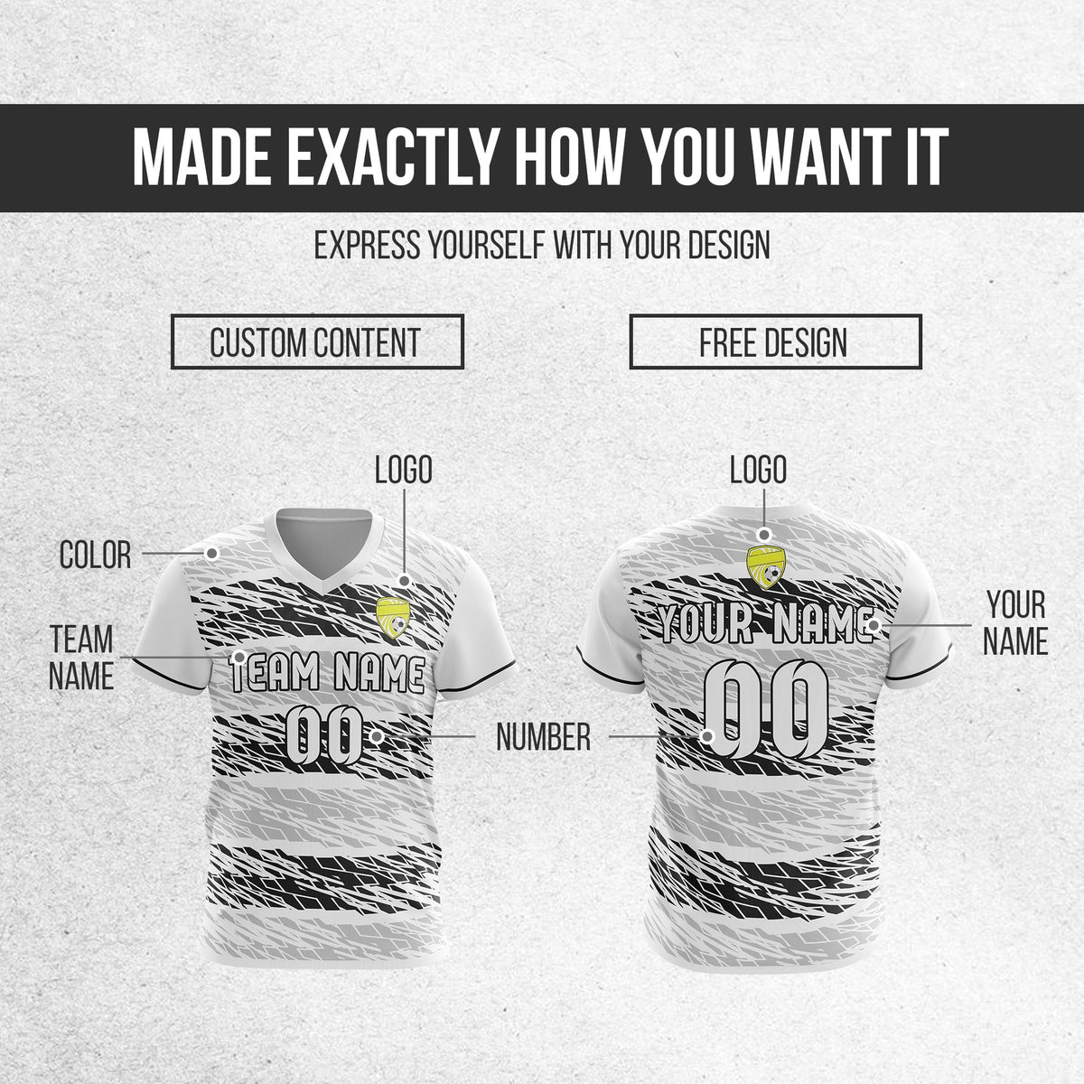 Soccer Jersey - V Neck - Full Pattern- Design 2 - White