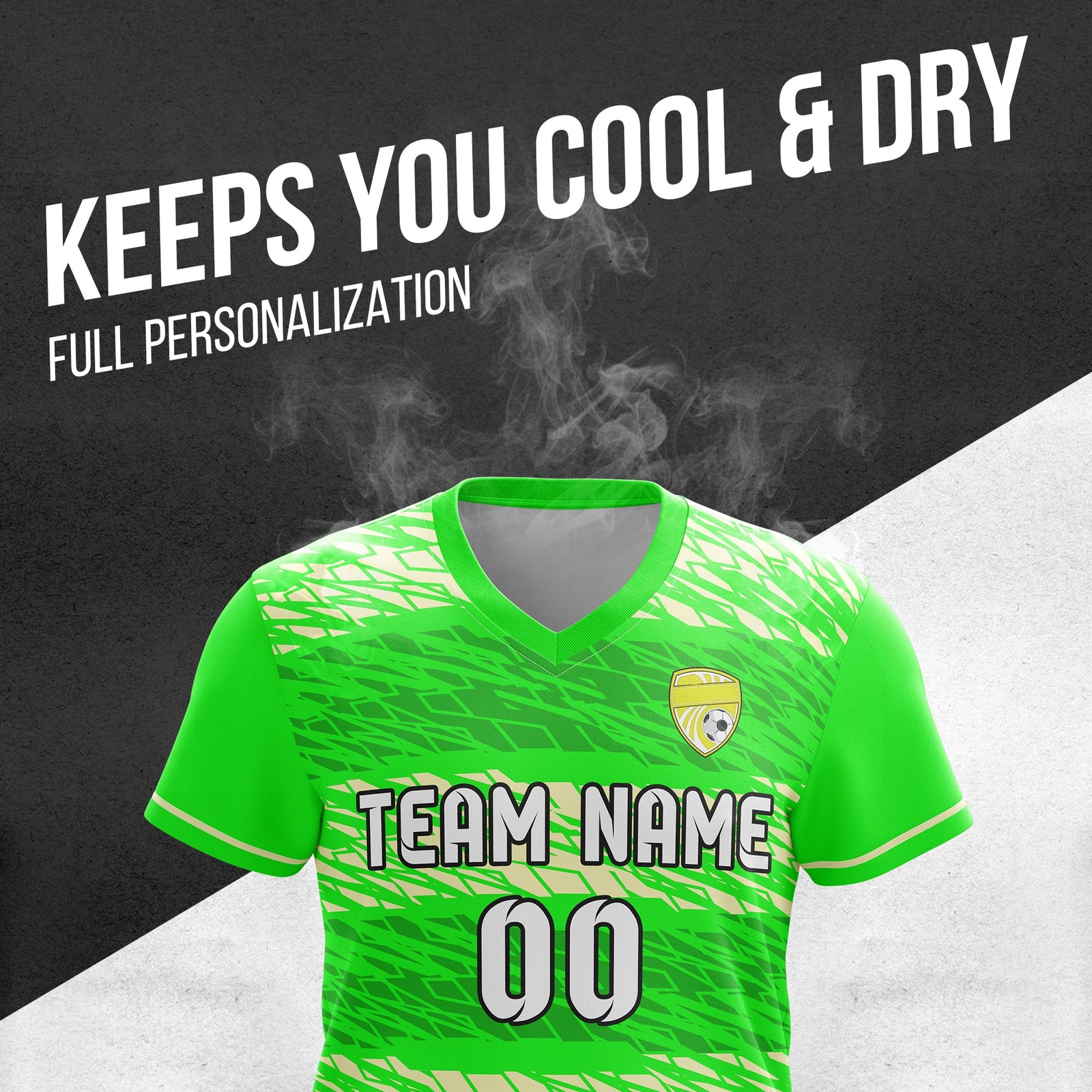Soccer Jersey - V Neck - Full Pattern- Design 2 - neon Green