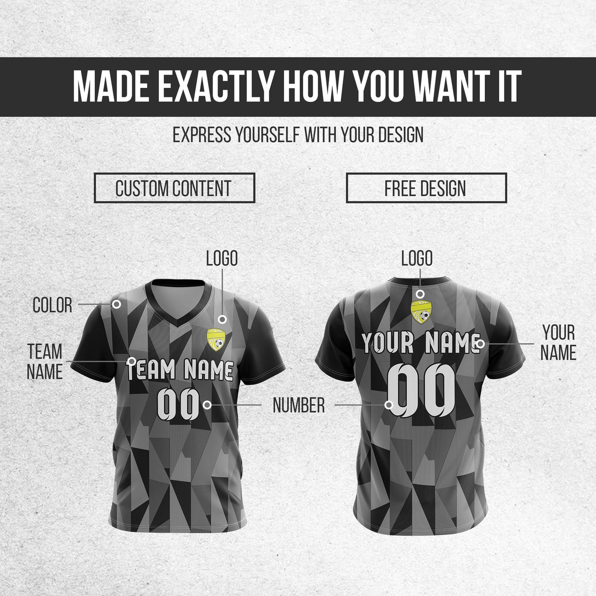 Soccer Jersey - V Neck - Full Pattern- Design 3 - Black