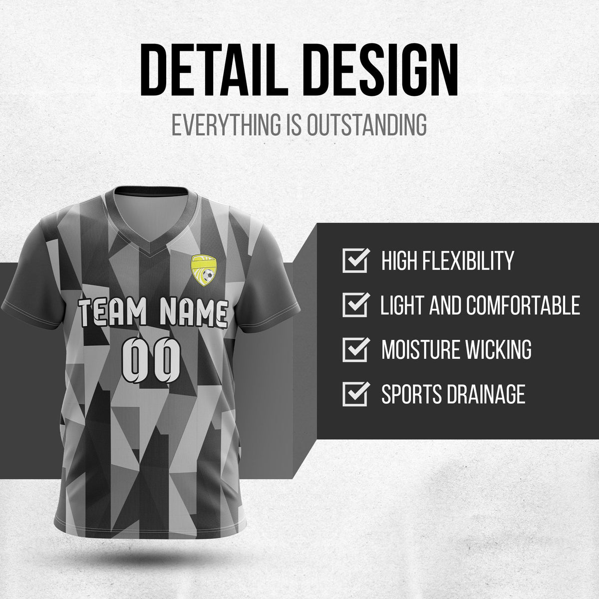 Soccer Jersey - V Neck - Full Pattern- Design 3 - Dark Grey