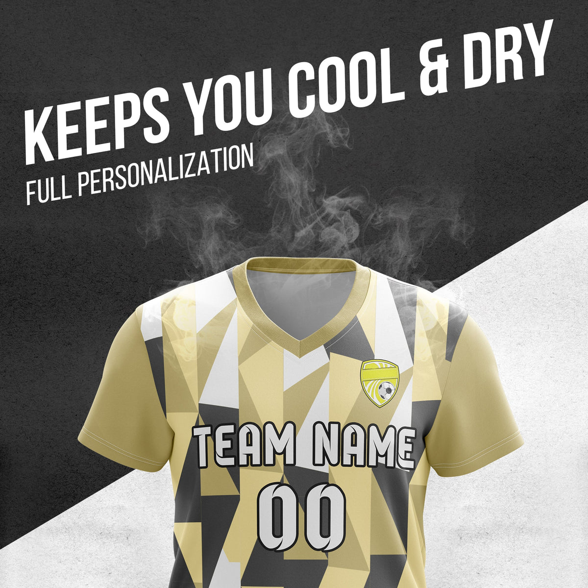 Soccer Jersey - V Neck - Full Pattern- Design 3 - Khakhii