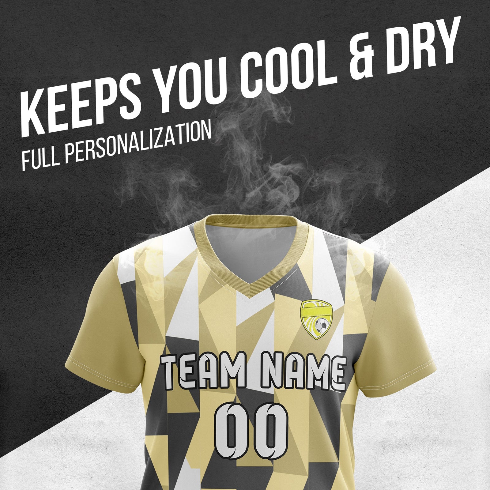 Soccer Jersey - V Neck - Full Pattern- Design 3 - Khakhii