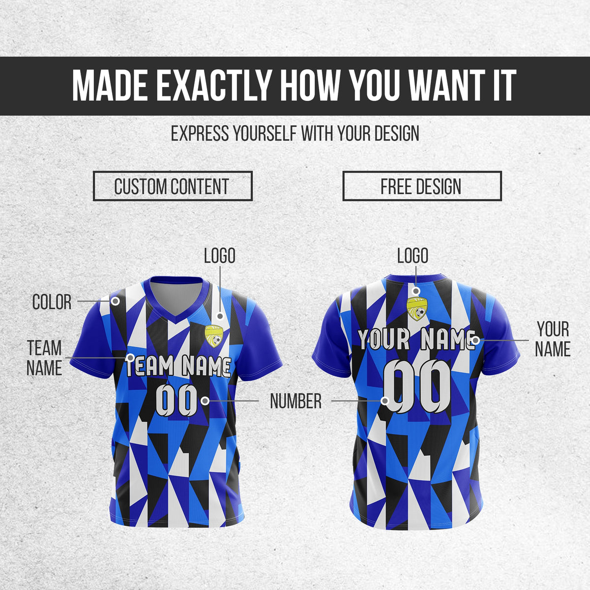 Soccer Jersey - V Neck - Full Pattern- Design 3 - Navy
