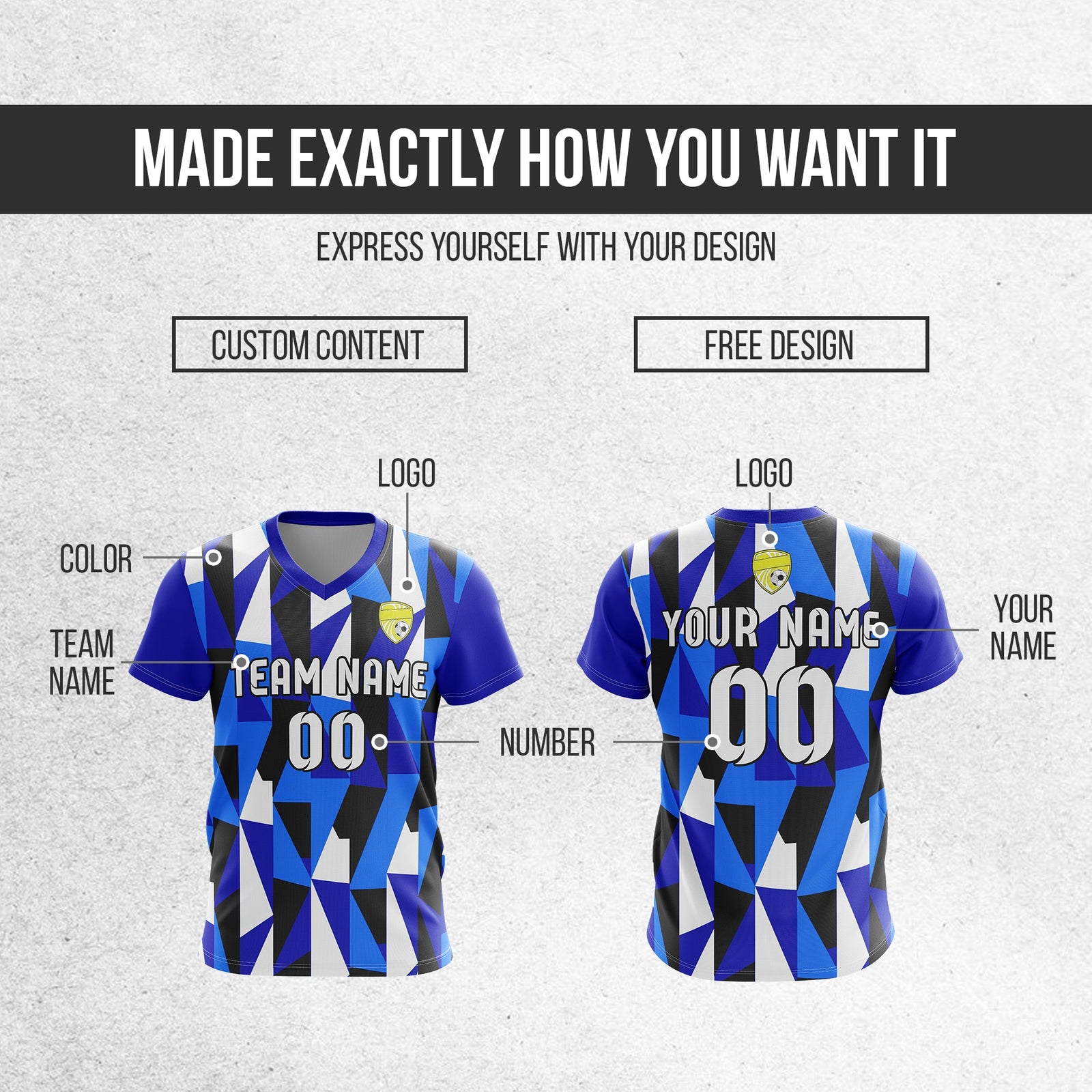 Soccer Jersey - V Neck - Full Pattern- Design 3 - Navy