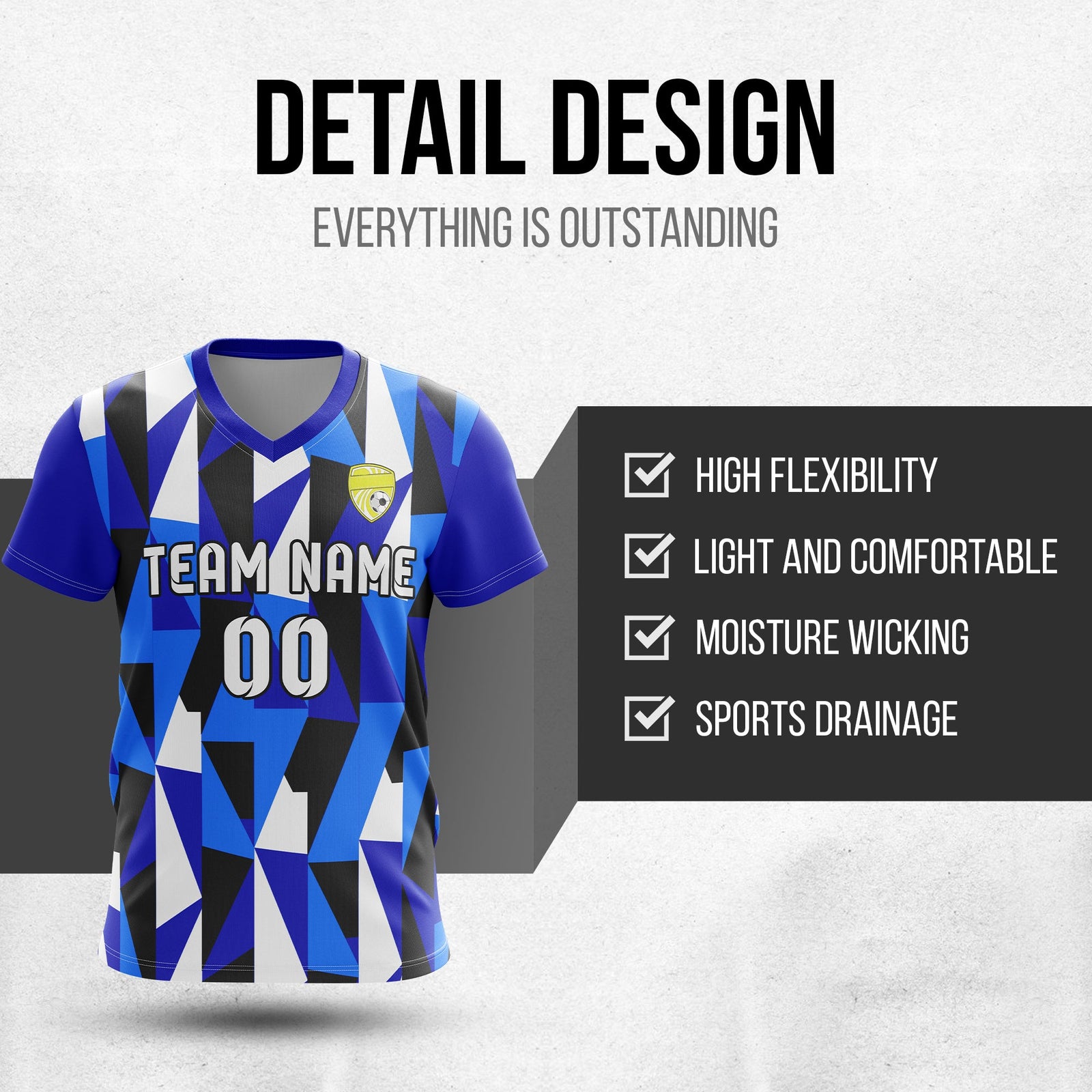 Soccer Jersey - V Neck - Full Pattern- Design 3 - Navy