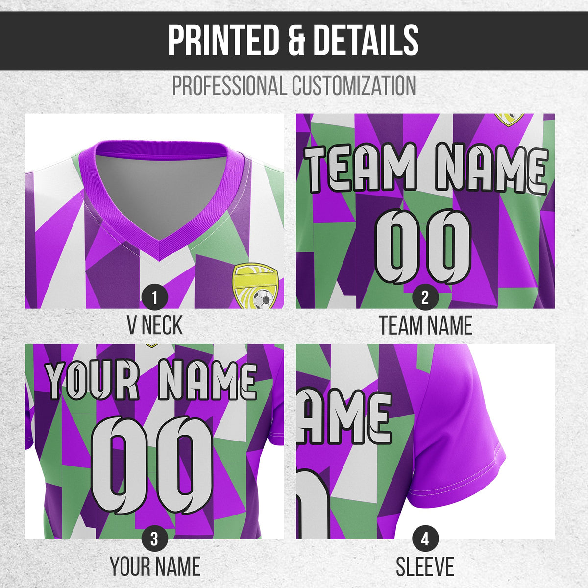 Soccer Jersey - V Neck - Full Pattern- Design 3 - Purple
