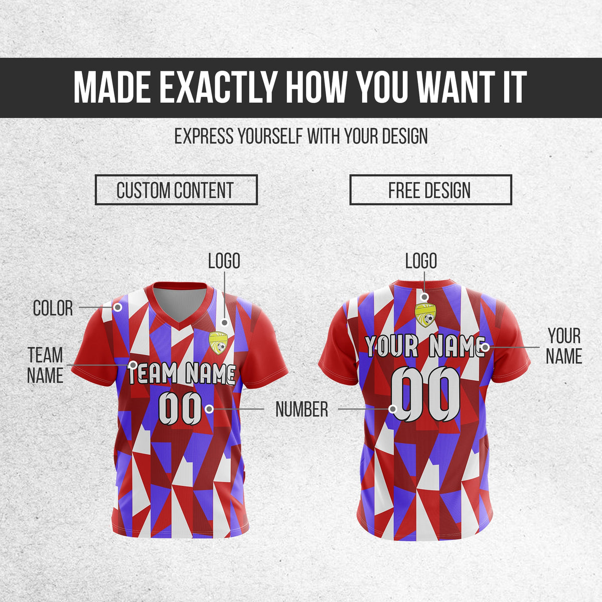 Soccer Jersey - V Neck - Full Pattern- Design 3 - Red