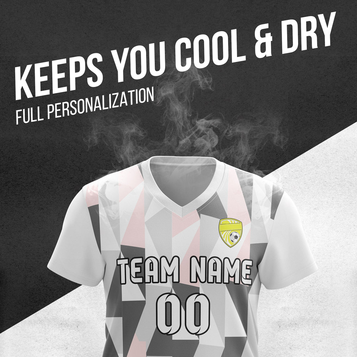 Soccer Jersey - V Neck - Full Pattern- Design 3 - White