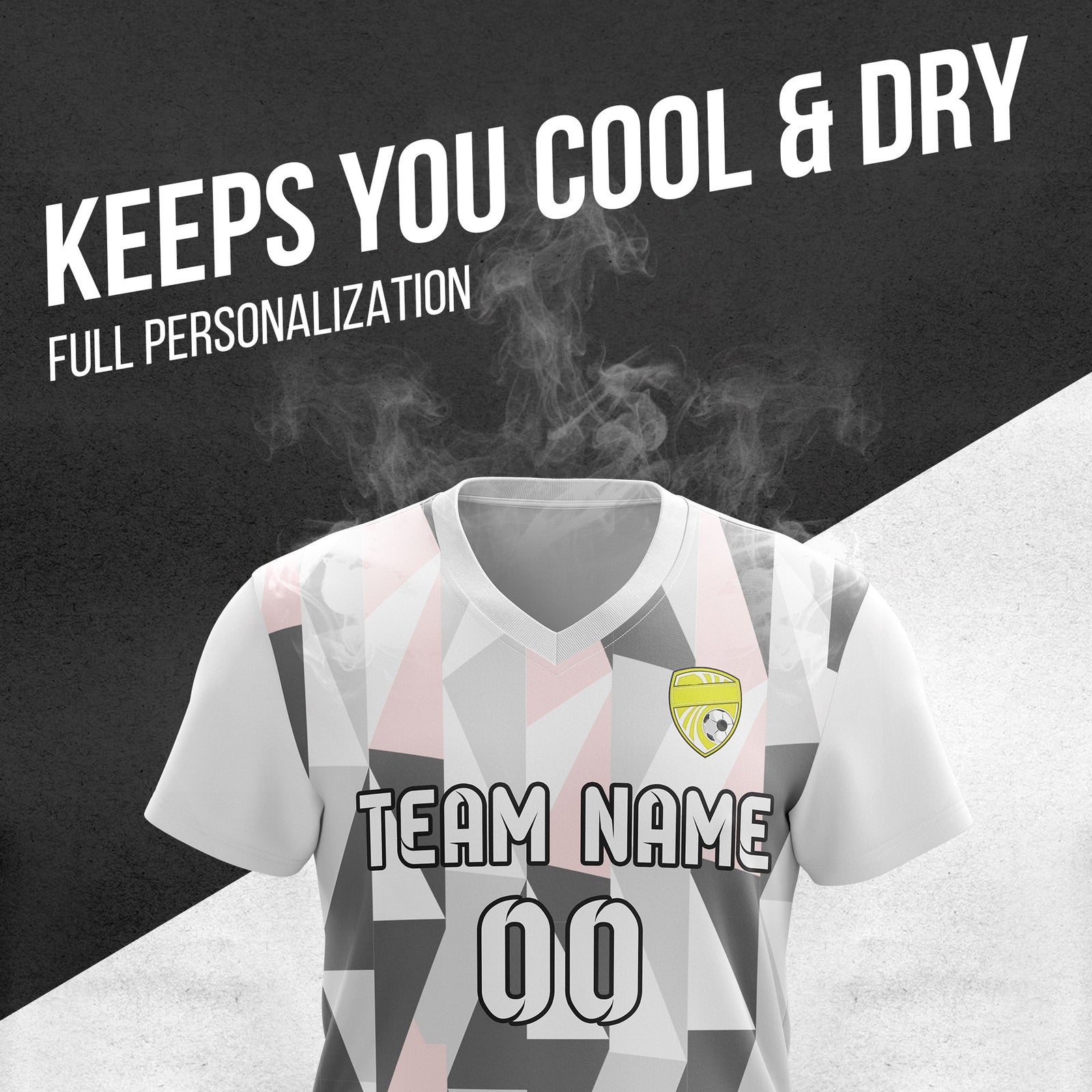 Soccer Jersey - V Neck - Full Pattern- Design 3 - White