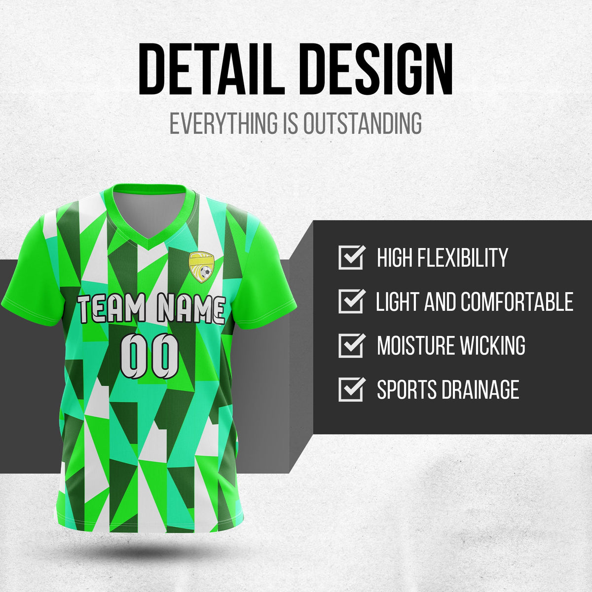 Soccer Jersey - V Neck - Full Pattern- Design 3 - neon Green
