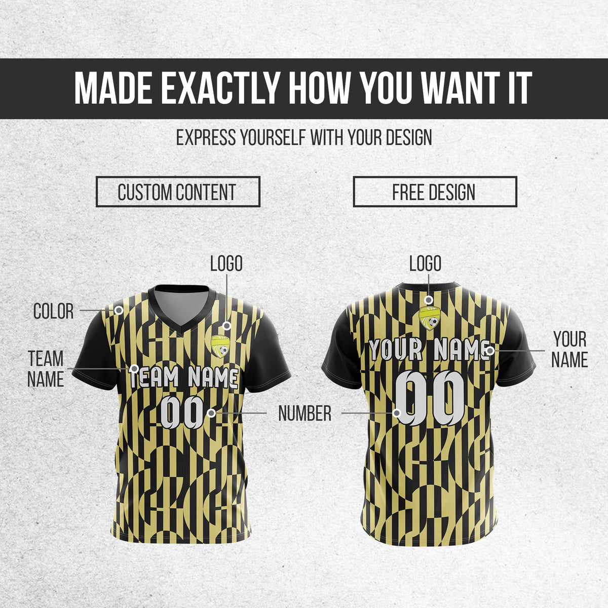 Soccer Jersey - V Neck - Full Pattern- Design 4 - Black