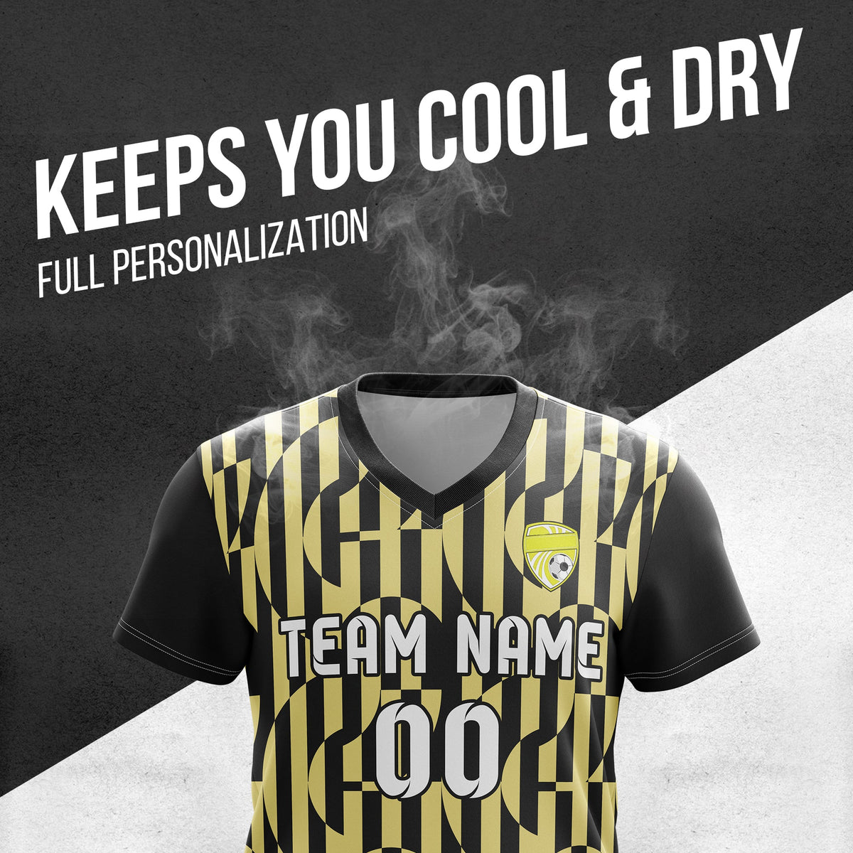 Soccer Jersey - V Neck - Full Pattern- Design 4 - Black
