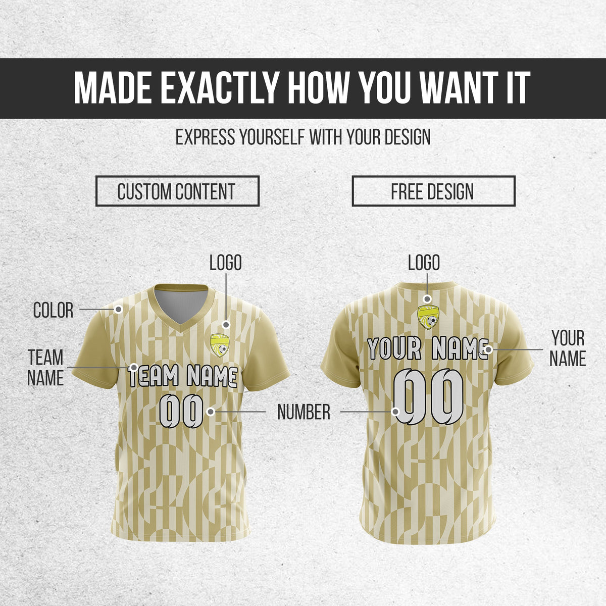 Soccer Jersey - V Neck - Full Pattern- Design 4 - Khakhii