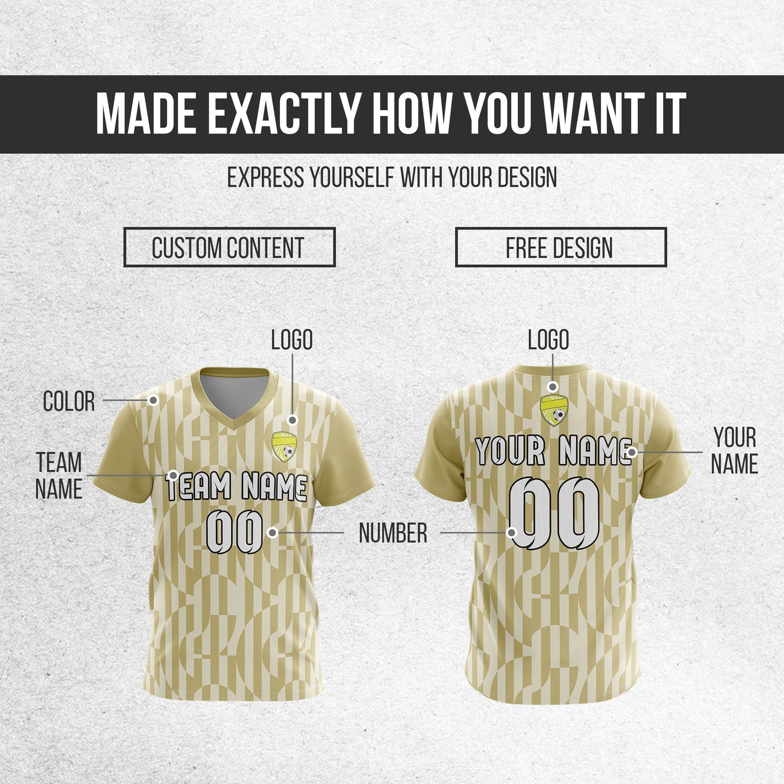 Soccer Jersey - V Neck - Full Pattern- Design 4 - Khakhii