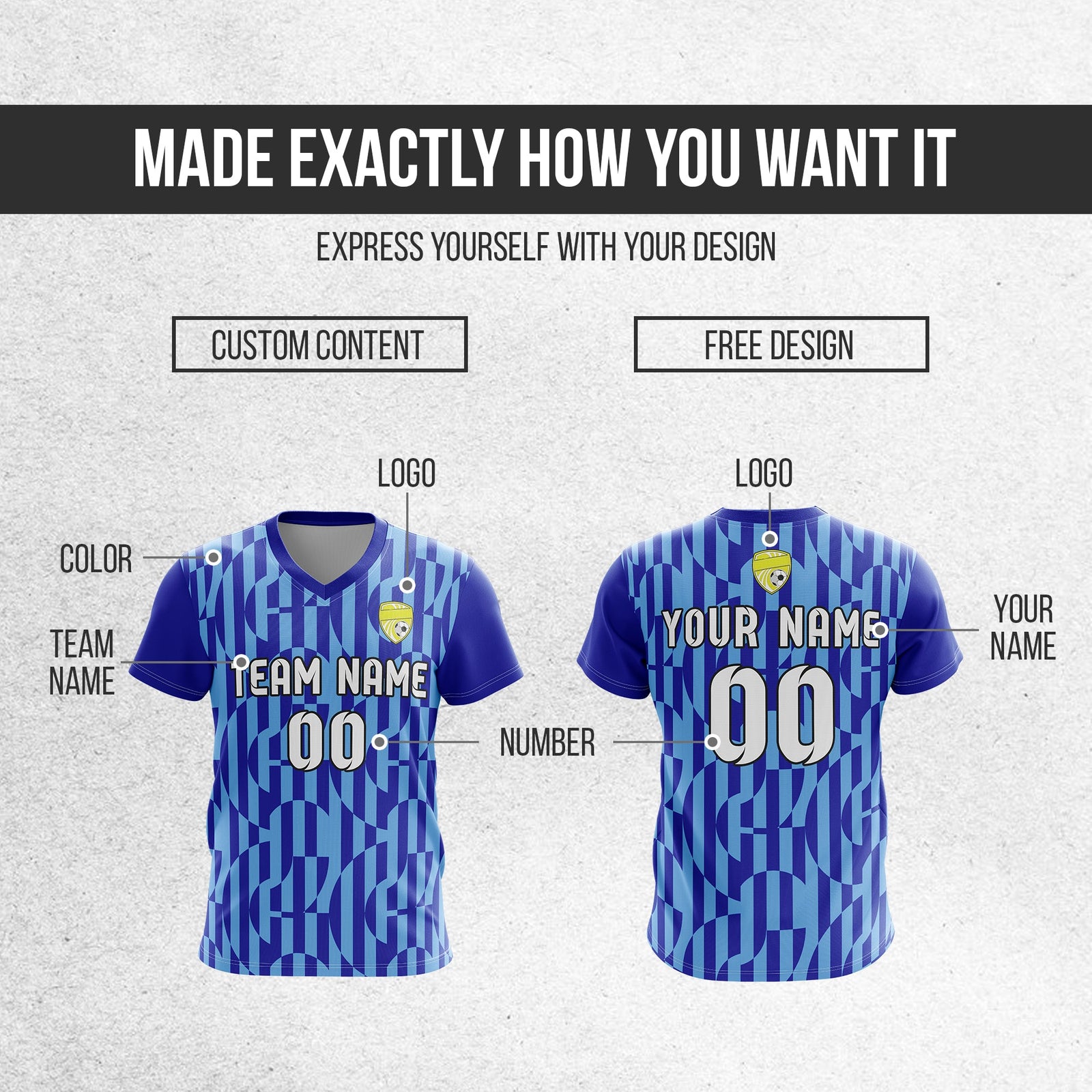 Soccer Jersey - V Neck - Full Pattern- Design 4 - Navy