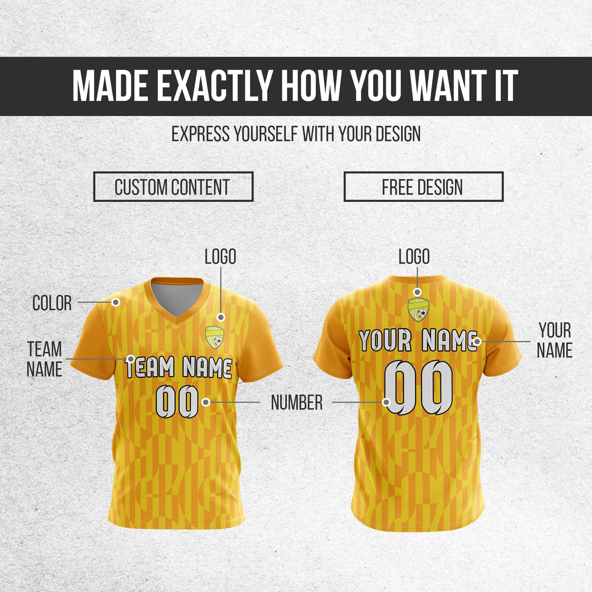 Soccer Jersey - V Neck - Full Pattern- Design 4 - Orange