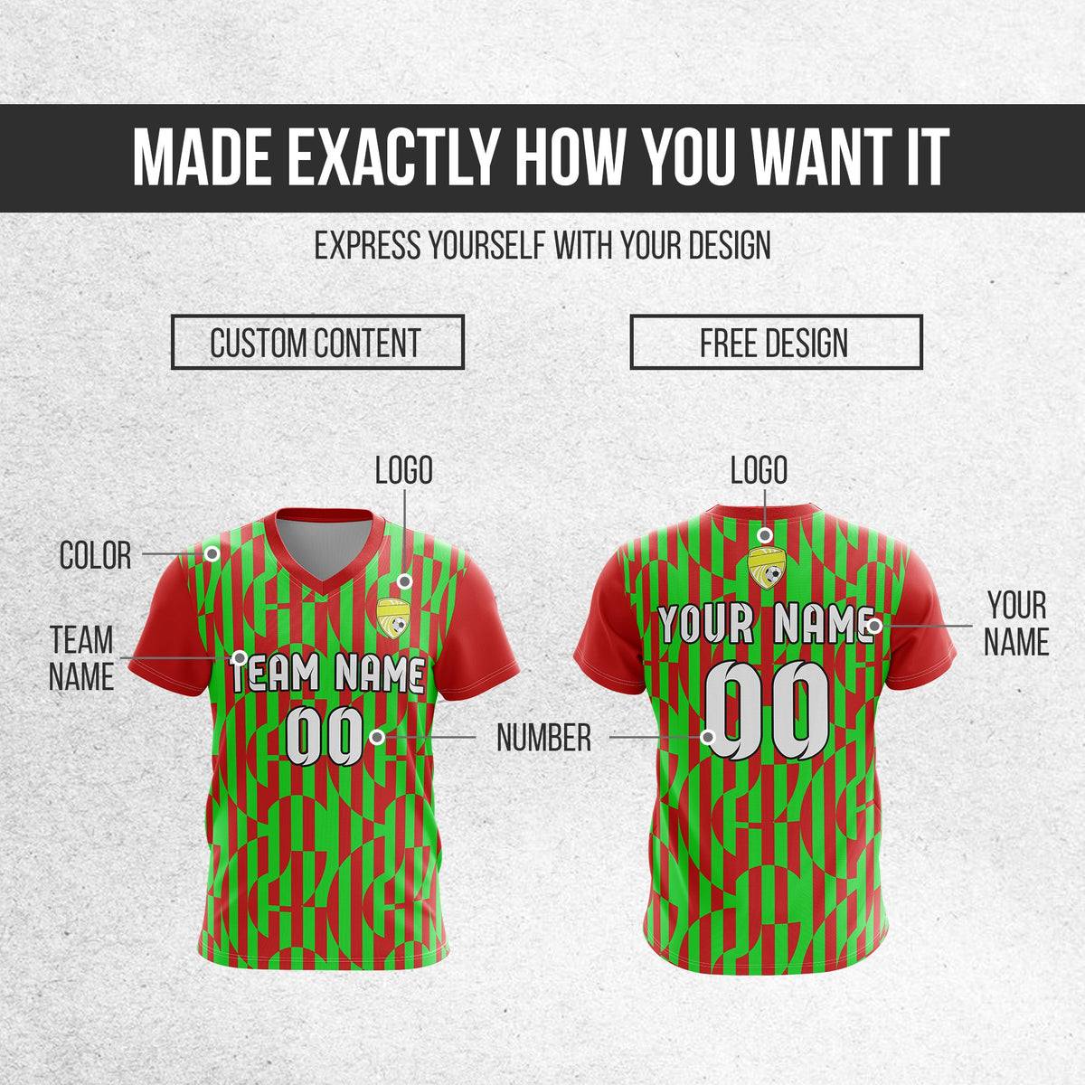 Soccer Jersey - V Neck - Full Pattern- Design 4 - Red
