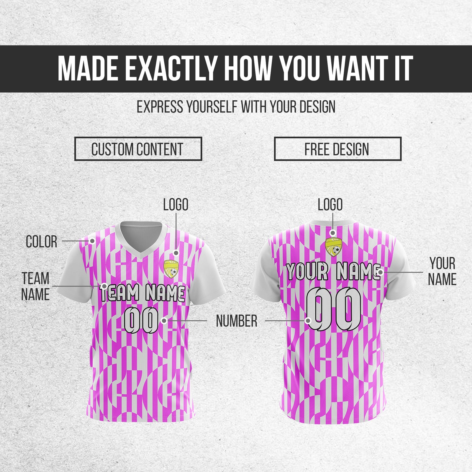 Soccer Jersey - V Neck - Full Pattern- Design 4 - White