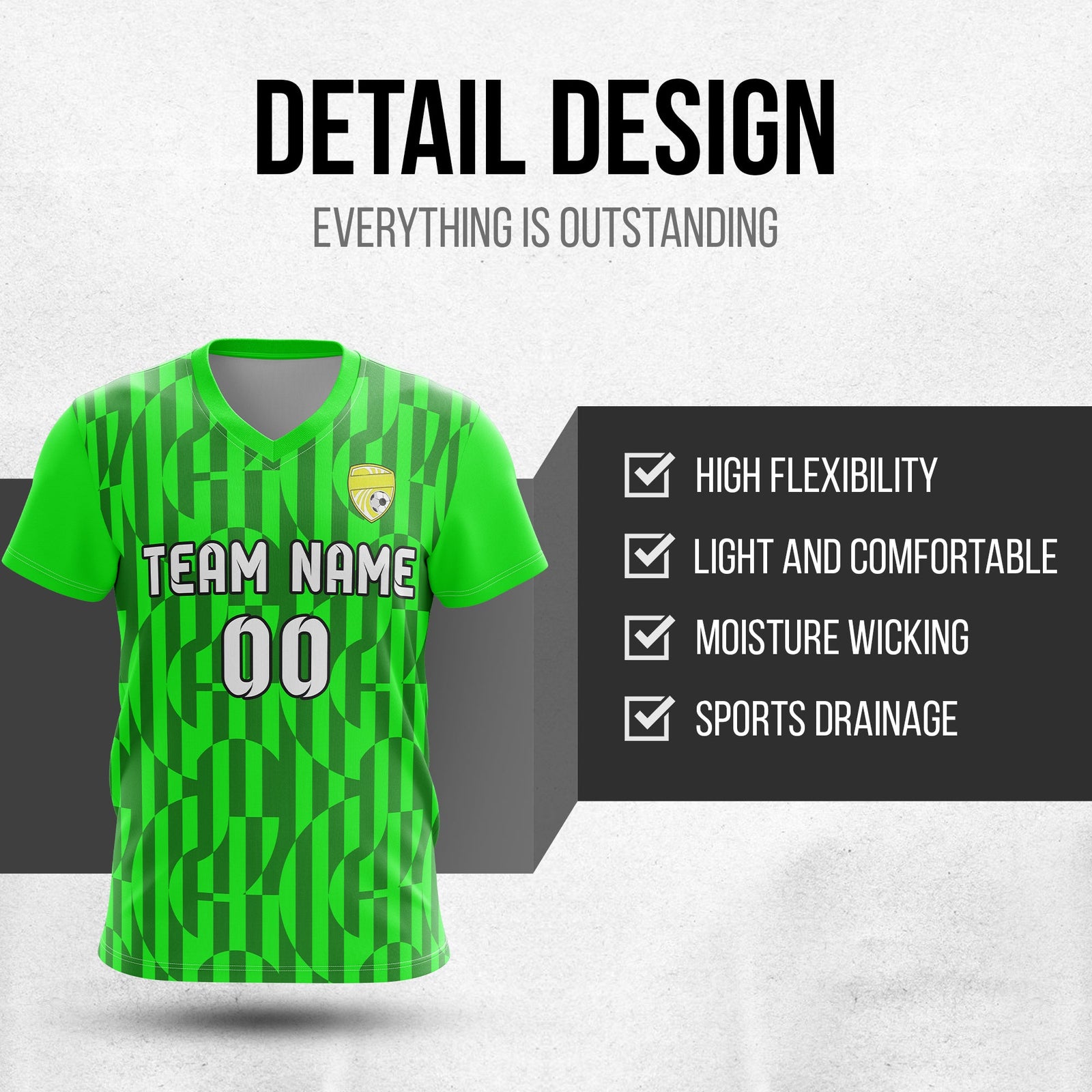 Soccer Jersey - V Neck - Full Pattern- Design 4 - neon Green