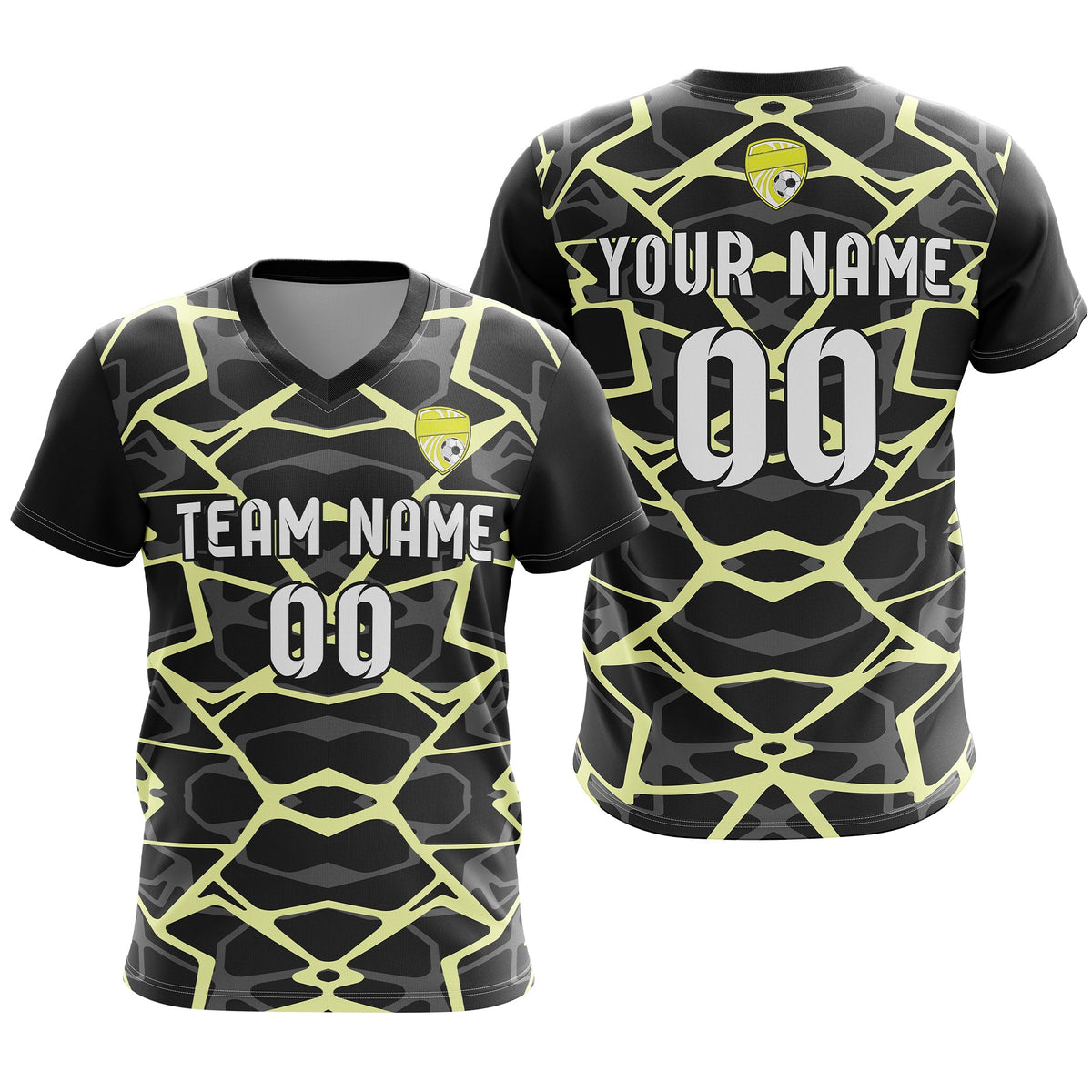 Soccer Jersey - V Neck - Full Pattern- Design 5 - Black