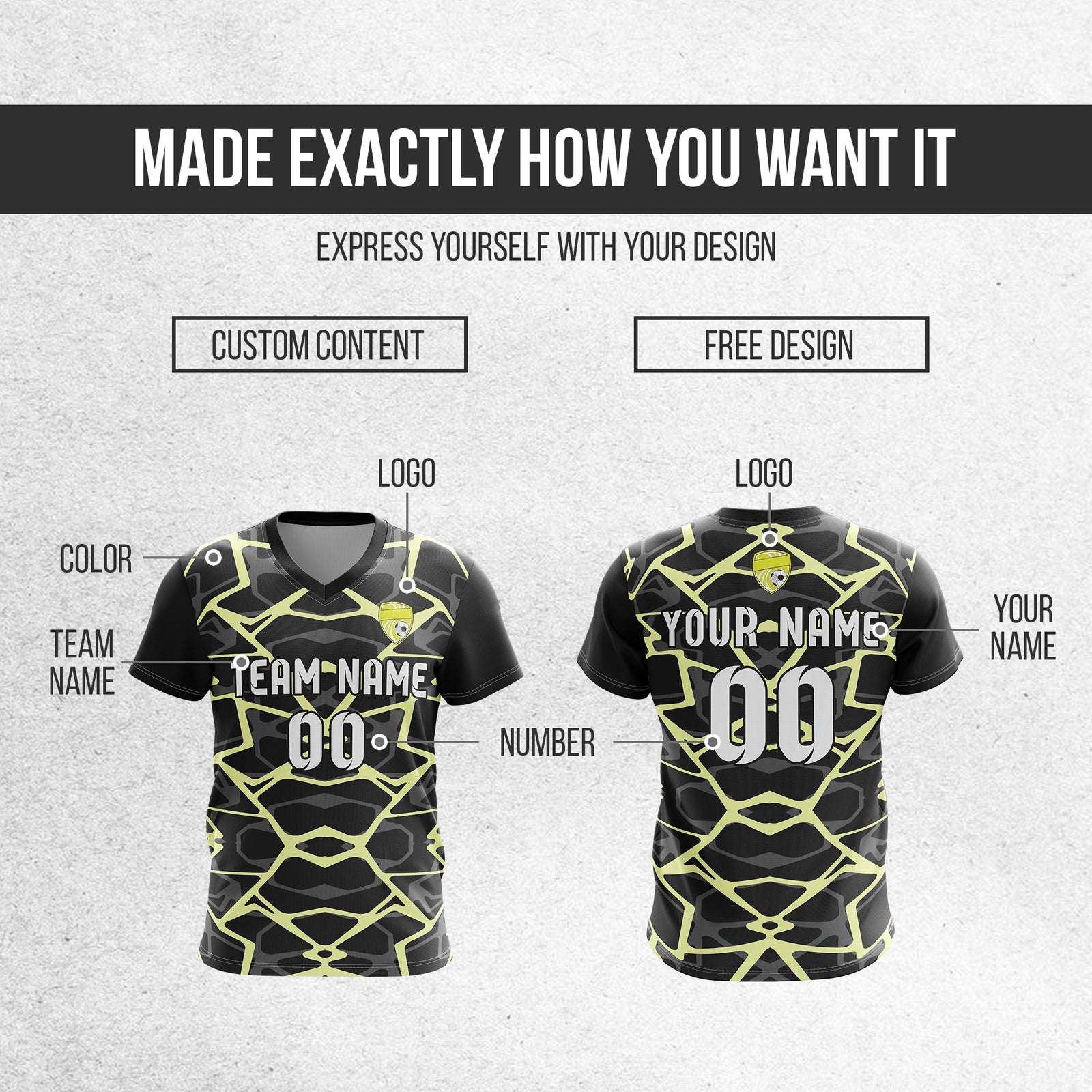 Soccer Jersey - V Neck - Full Pattern- Design 5 - Black