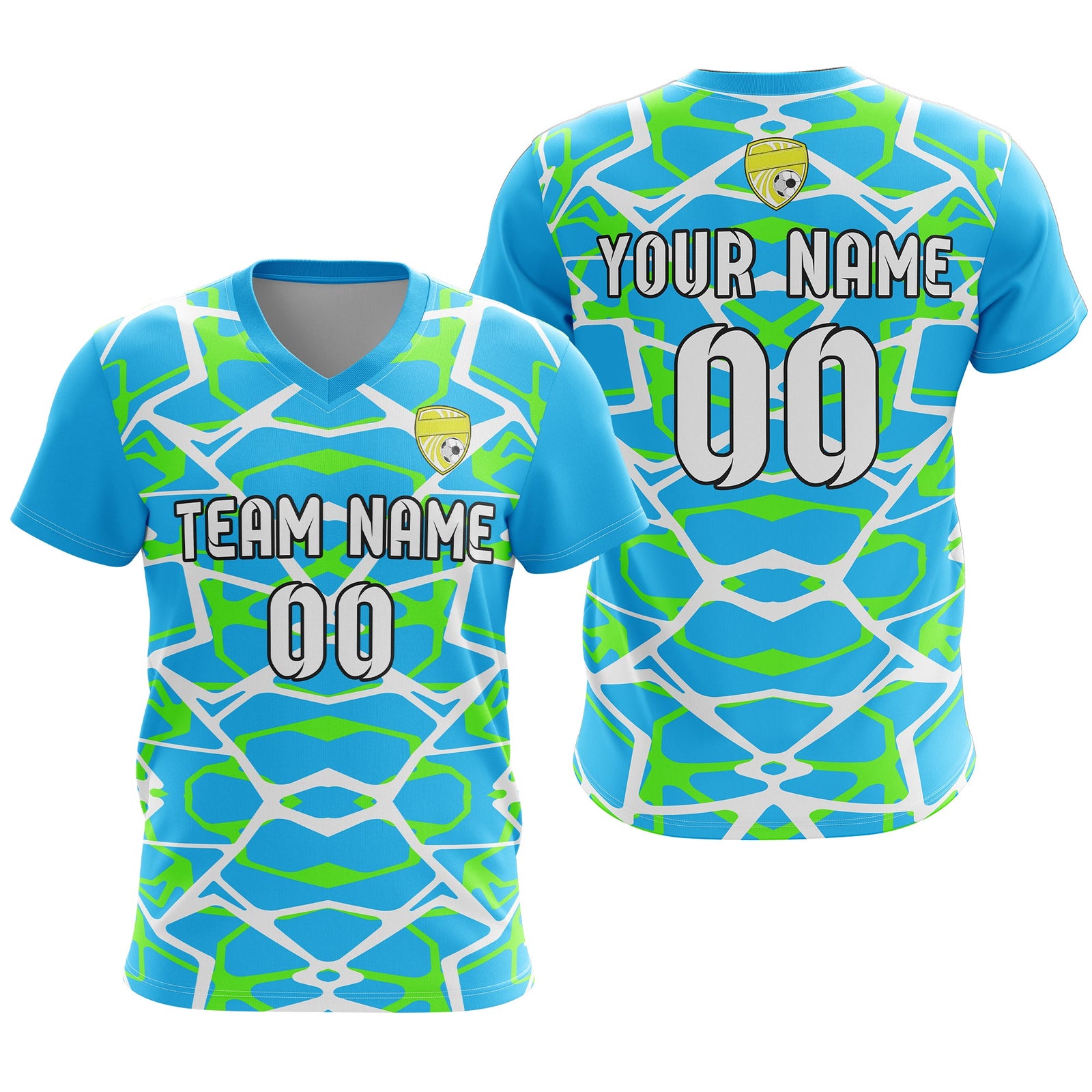 Soccer Jersey - V Neck - Full Pattern- Design 5 - Blue