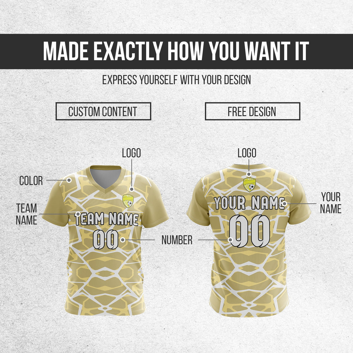 Soccer Jersey - V Neck - Full Pattern- Design 5 - Khakhii