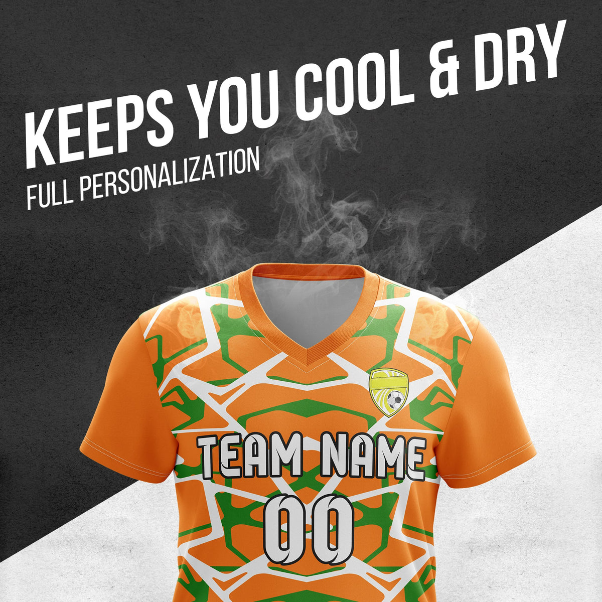 Soccer Jersey - V Neck - Full Pattern- Design 5 - Orange