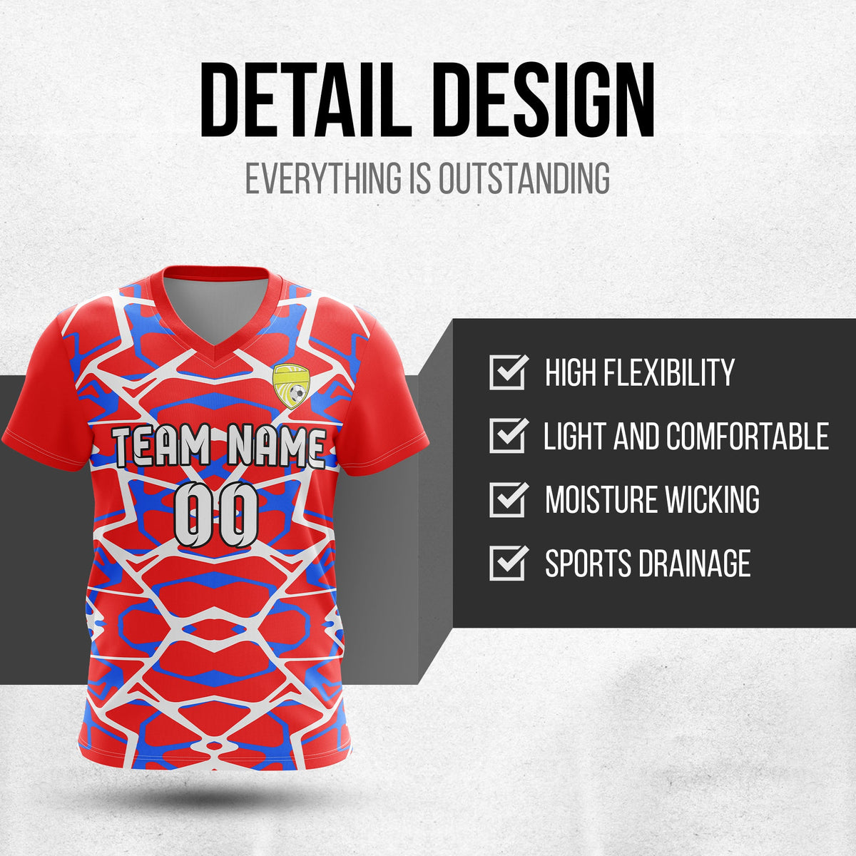 Soccer Jersey - V Neck - Full Pattern- Design 5 - Red