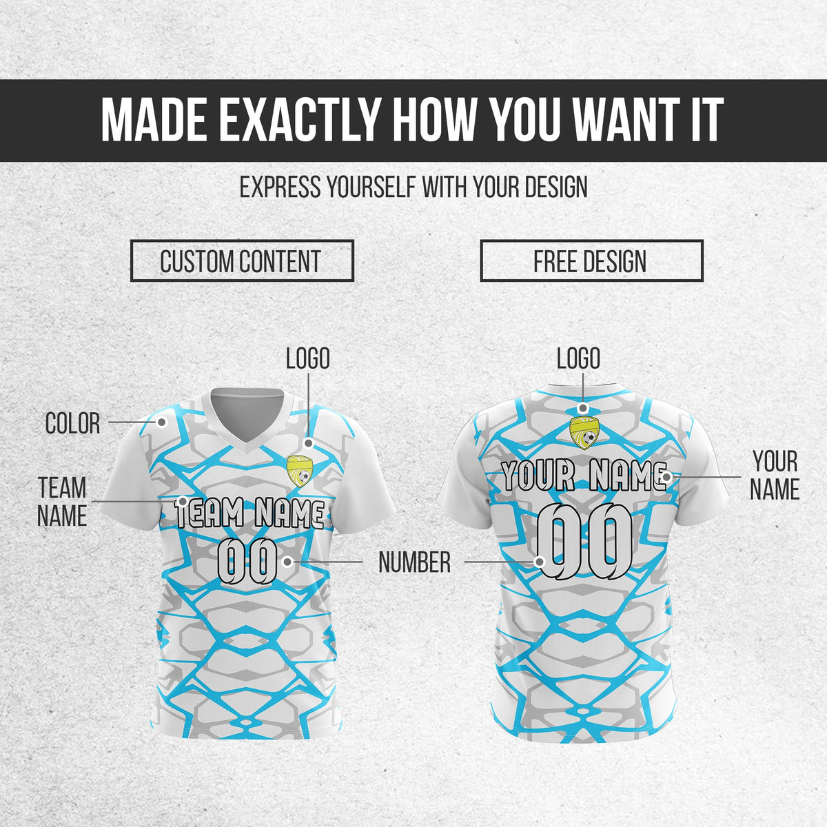 Soccer Jersey - V Neck - Full Pattern- Design 5 - White