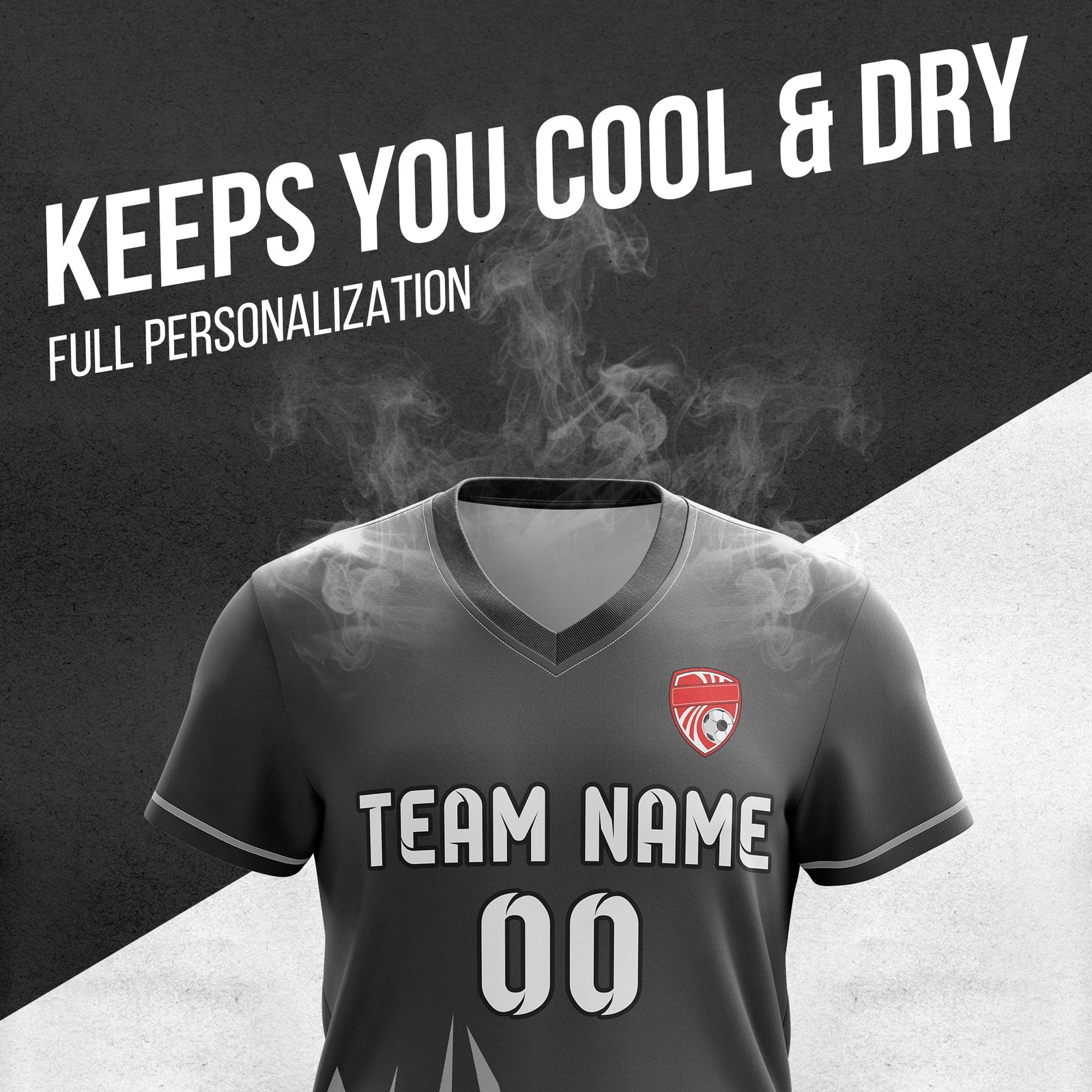 Soccer Jersey - V Neck - Side Pattern- Design 1 - Dark Grey