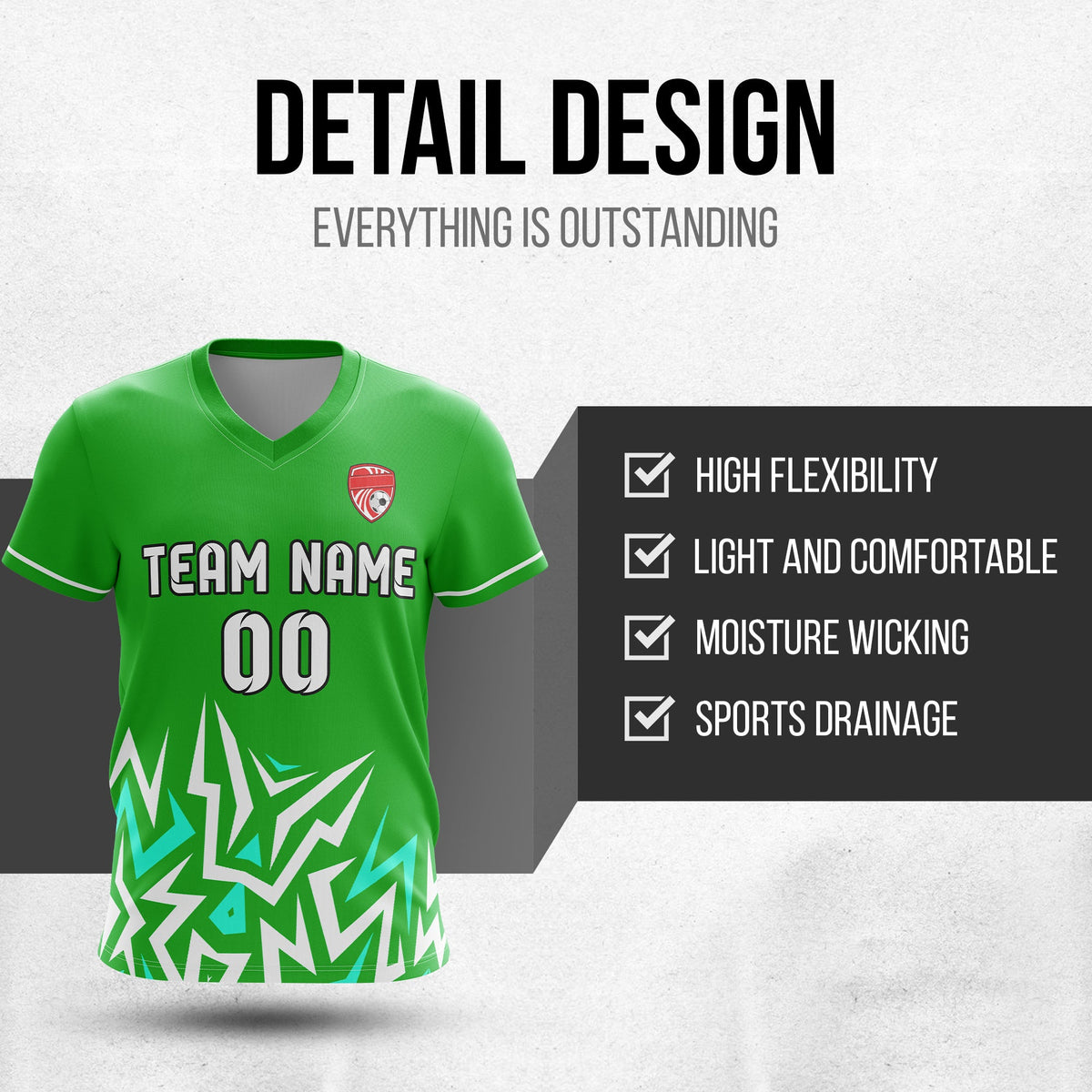 Soccer Jersey - V Neck - Side Pattern- Design 1 - Green