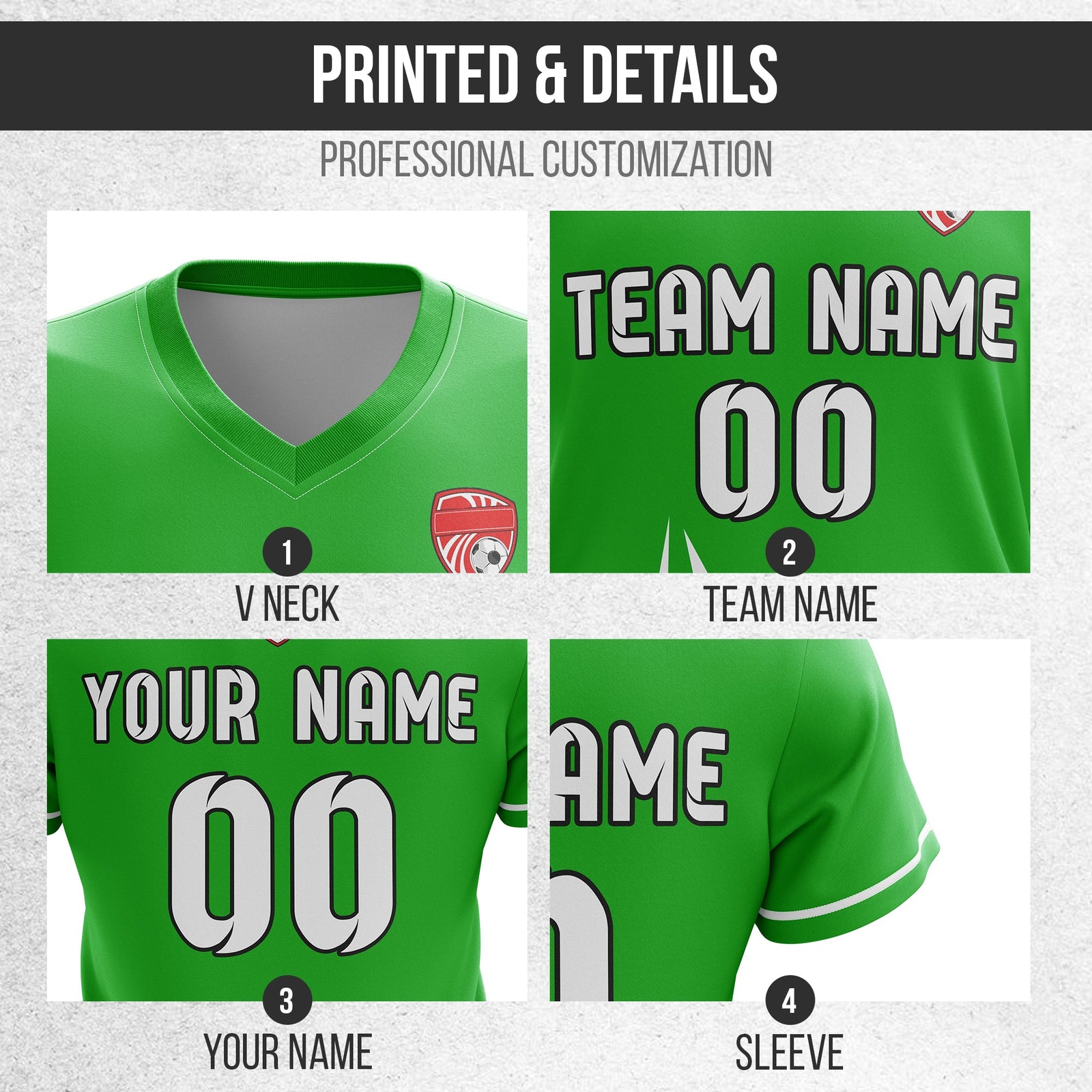 Soccer Jersey - V Neck - Side Pattern- Design 1 - Green