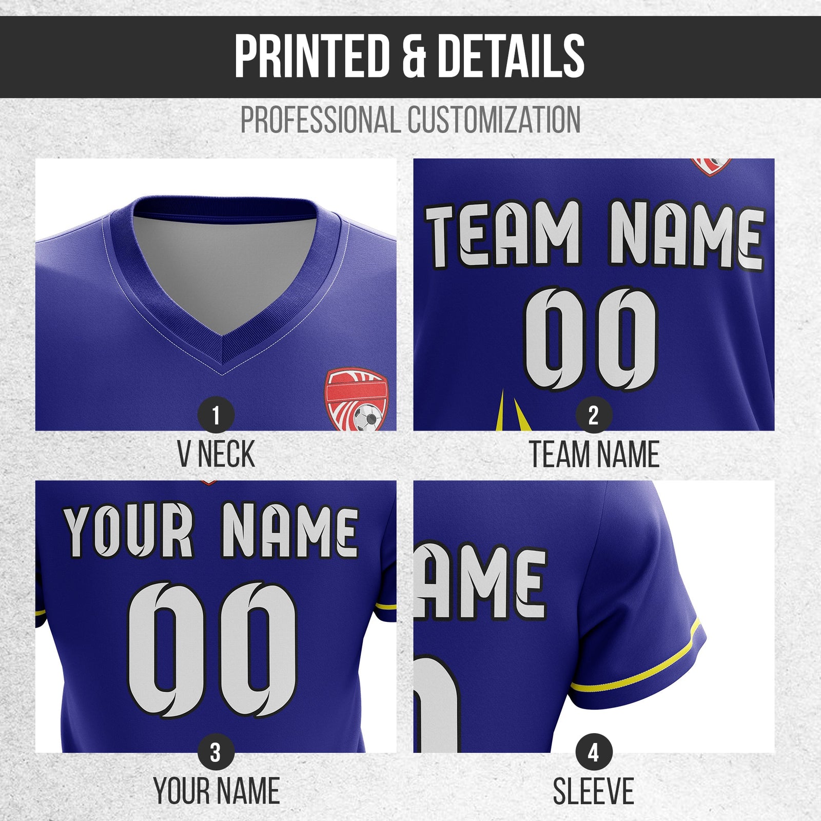 Soccer Jersey - V Neck - Side Pattern- Design 1 - Navy