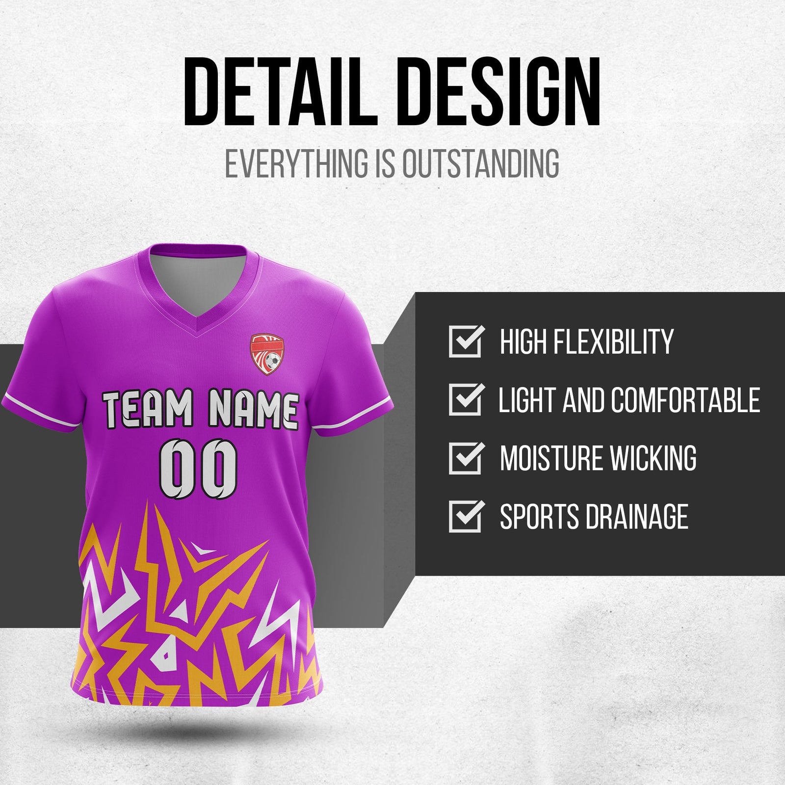 Soccer Jersey - V Neck - Side Pattern- Design 1 - Purple